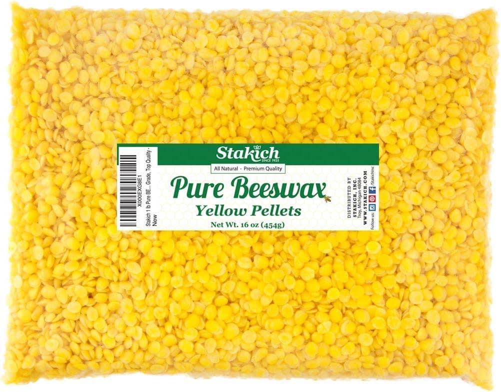 Stakich Yellow Beeswax Pellets, Natural Cosmetic Grade, Premium Quality, 1 lb