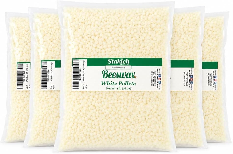 Stakich White Beeswax Pellets, Natural Cosmetic Grade, 5 Pound in 1 Pound Bags