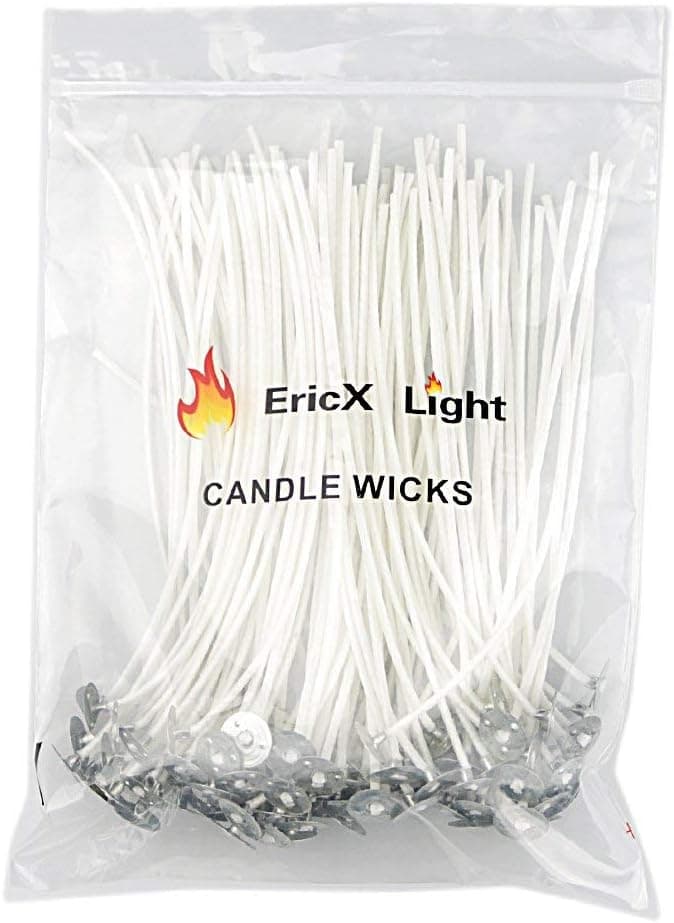 EricX Light 100 Piece Natural Candle Wick, Low Smoke 6 Inch Pre-Waxed 100% Natural Cotton Core