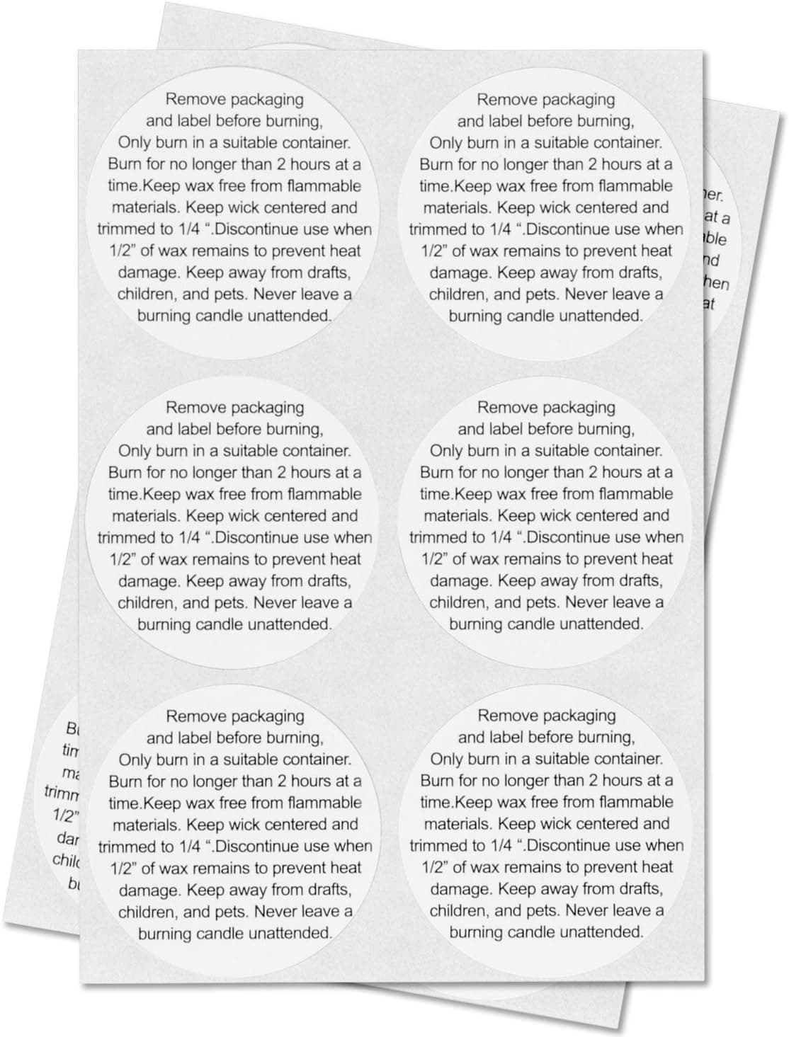 Candle Warning Labels (1.5 inch, Black and White - 300 Labels) Circle Dot Wax Melt Warning, Safety Decals for Candle Jar, Tins, Container