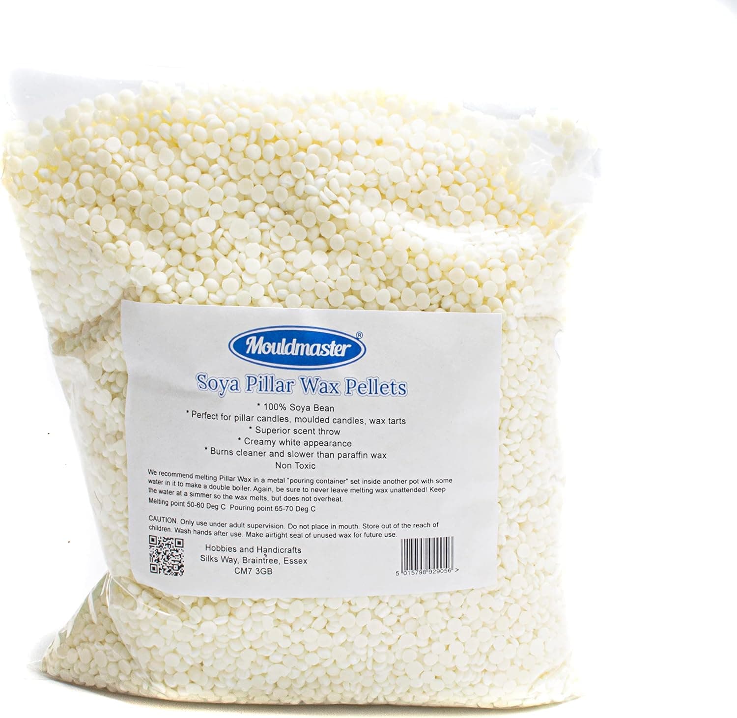 Mouldmaster Soy Pillar Candle Wax Pellets 1kg, Cream and Off White