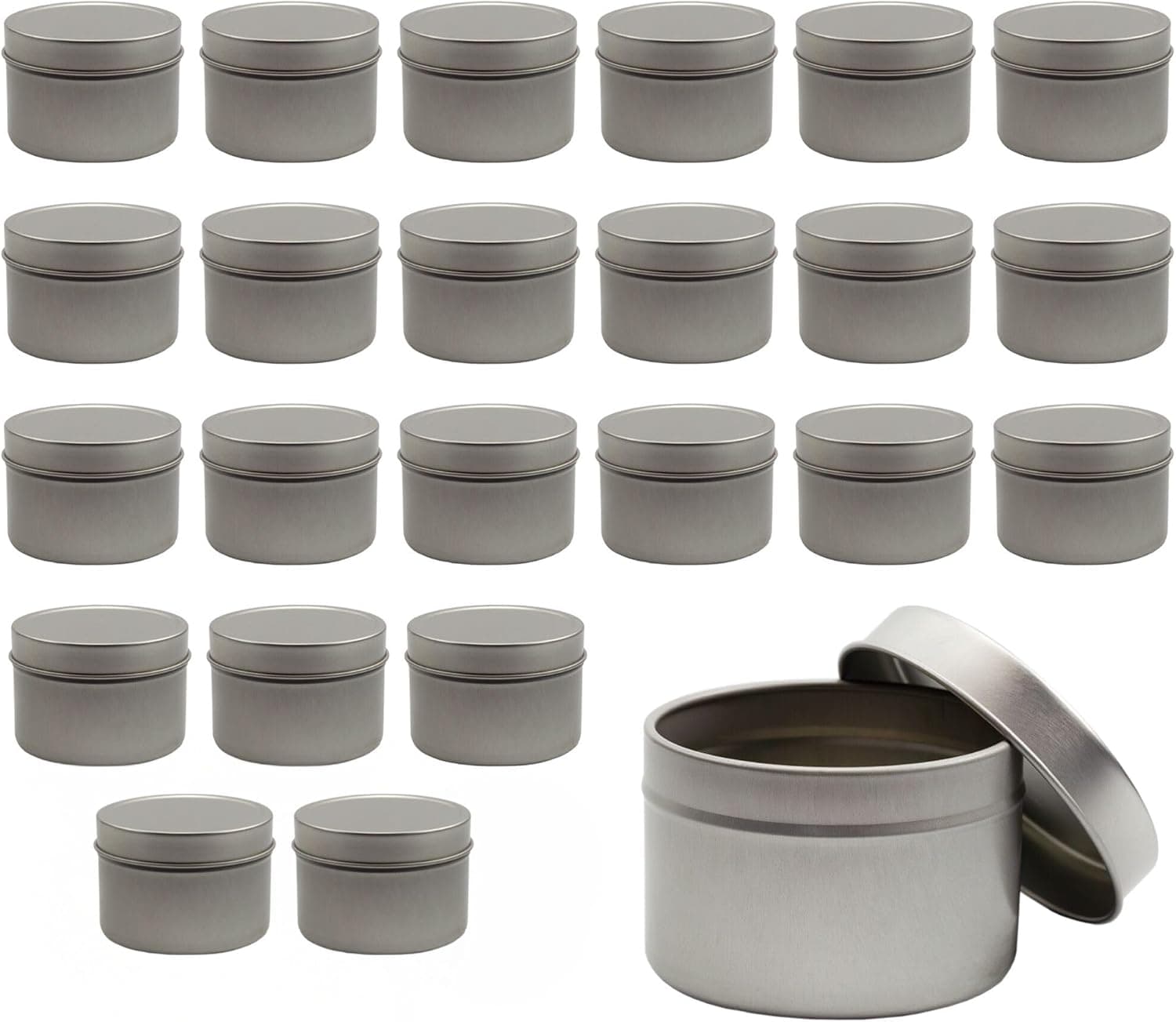 Cornucopia Brands 4-Ounce Metal Candle Tins, 24-Pack Round Containers with Slip-On Lids for Candle Making and Party Favors