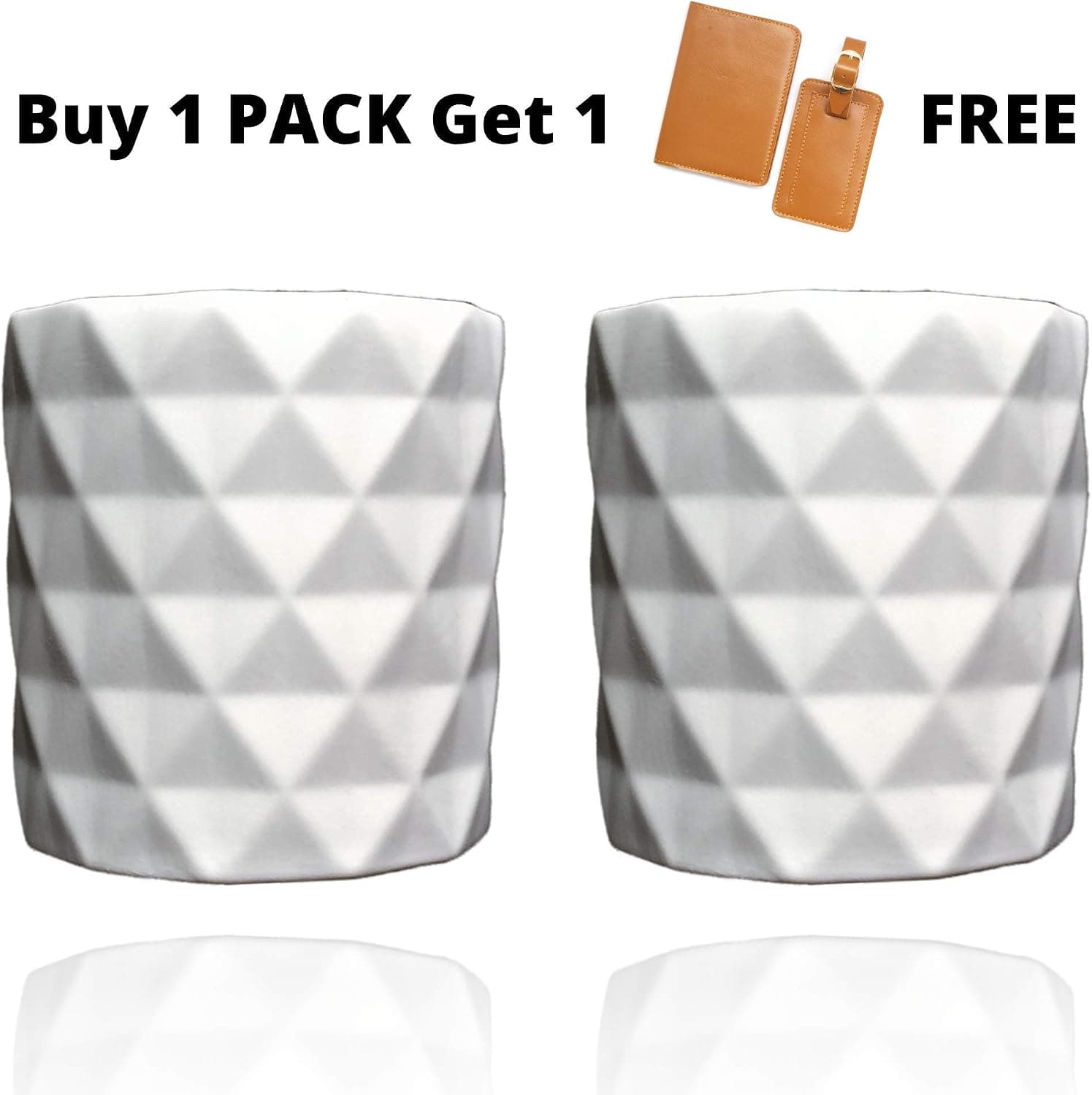 WIKs Ceramic Candle Containers, Diamond Pattern Set of 2, White Clay Jars for Making Candles and Wedding Decor