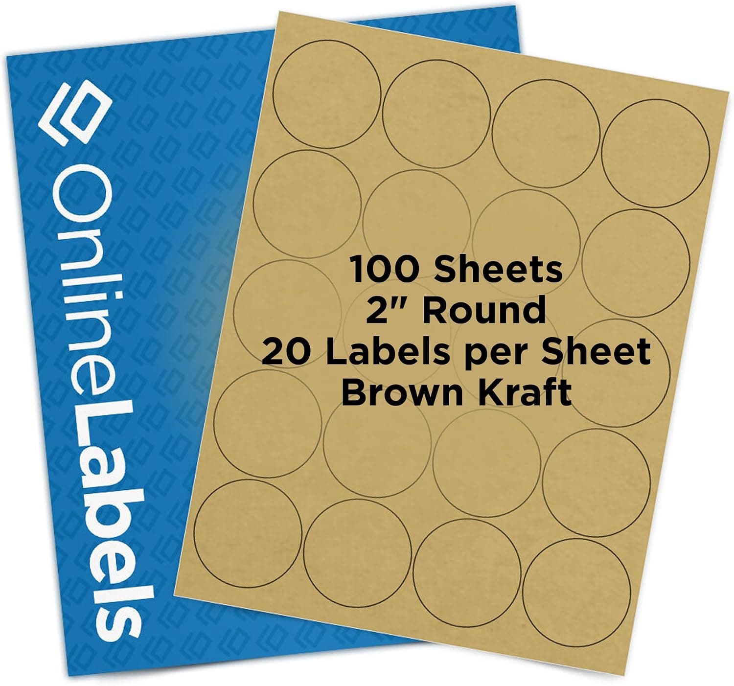 2 Inch Brown Kraft Round Labels - Pack of 2,000 Circle Stickers, 100 Sheets - Inkjet/Laser Printer - Online Labels - Candle Labels