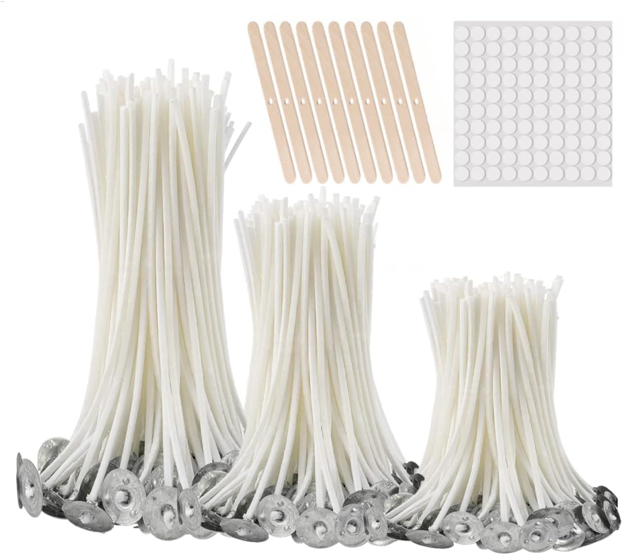 buluker 300Pcs Smokeless Candle Wicks, Pre Waxed Cotton Wick with Metal Sustainer Tabs