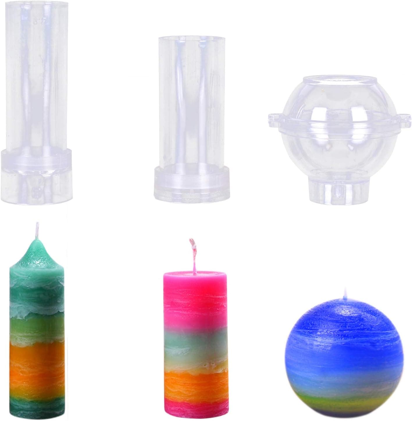 MeiMeiDa Plastic Candle Molds for Candle Making Set of 3 - Including Pillar Mold, Cylinder Mold and Sphere Mold - Make Your Own Candles