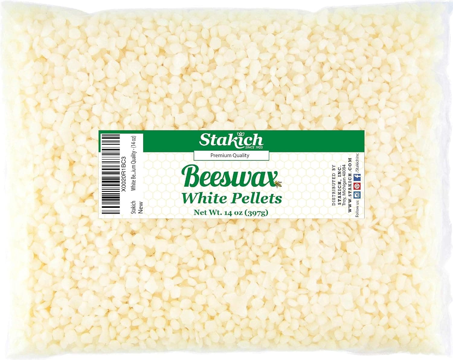 Stakich White Beeswax Pellets, Natural Cosmetic Grade, 5.25 Pounds in 6 x 14 Ounce Bags