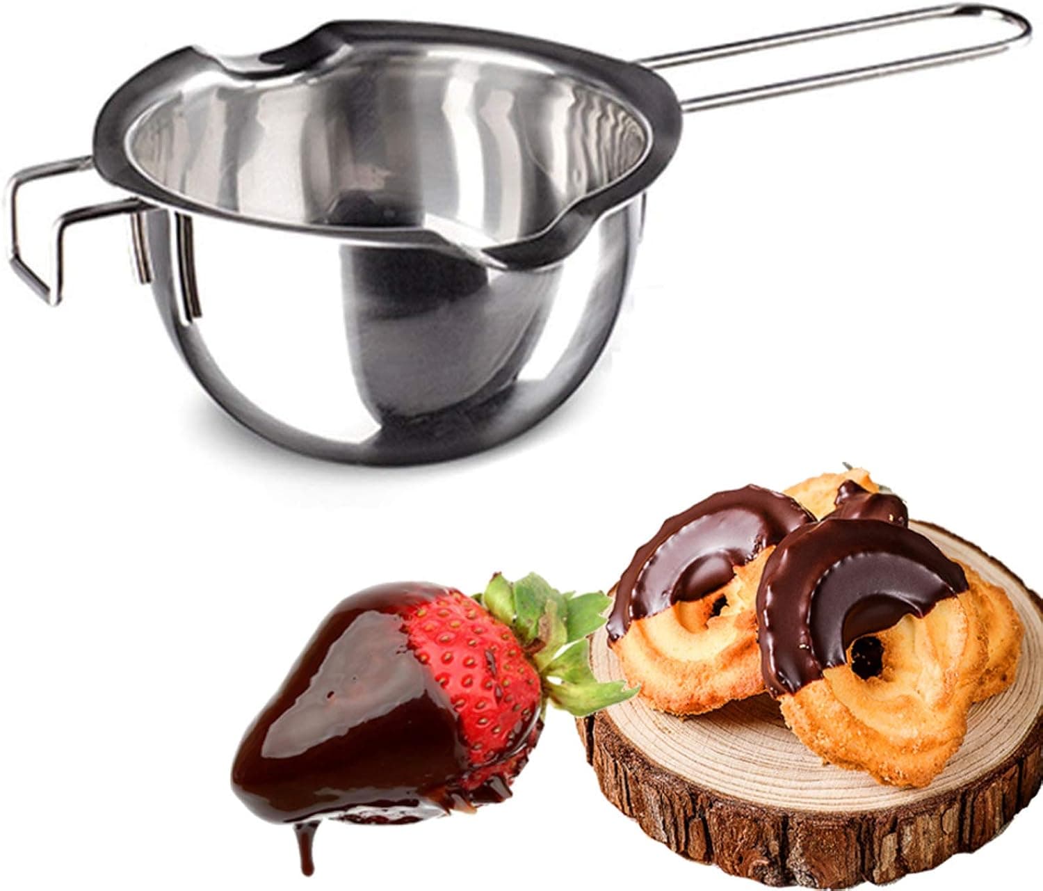 Stainless Steel Double Boiler Pot Chocolate Melting Pot for Melting Chocolate, Butter, Cheese, Candle and Wax Making, Double Spouts, 400ml