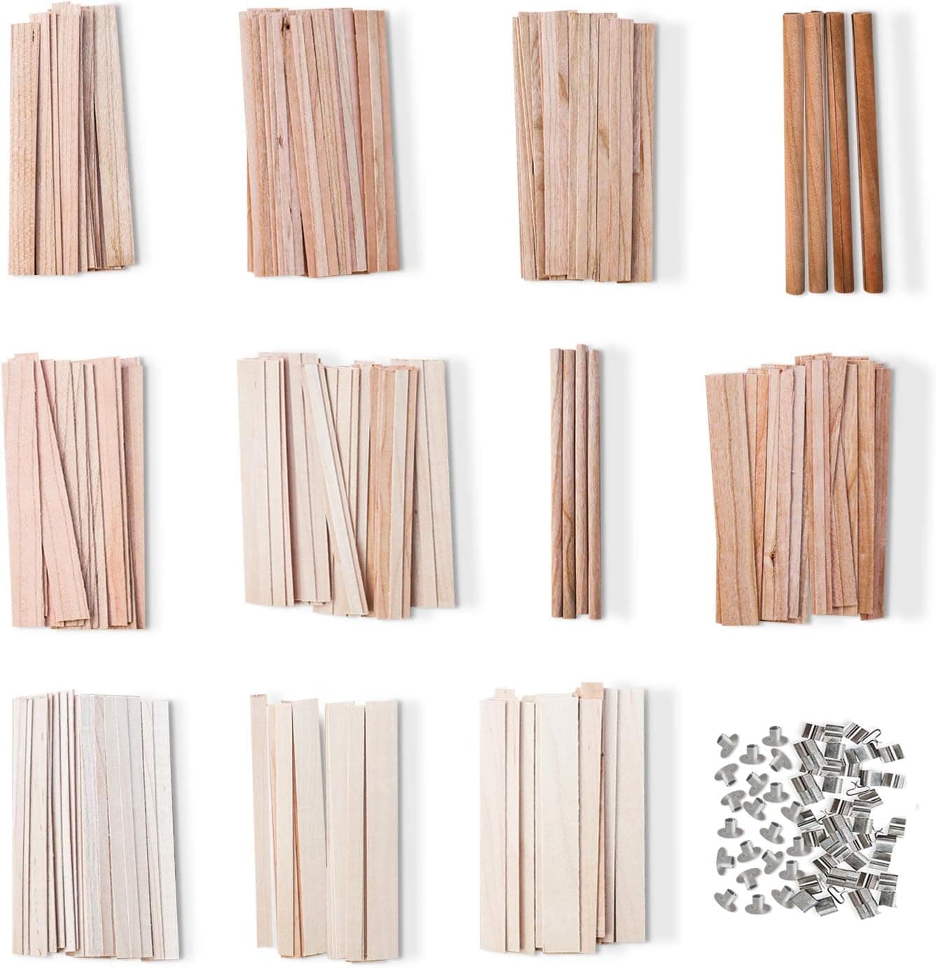 The Wooden Wick Co. Crackling Wick Sample Kit, Includes Eleven Wick Varieties, Free Wick Clips
