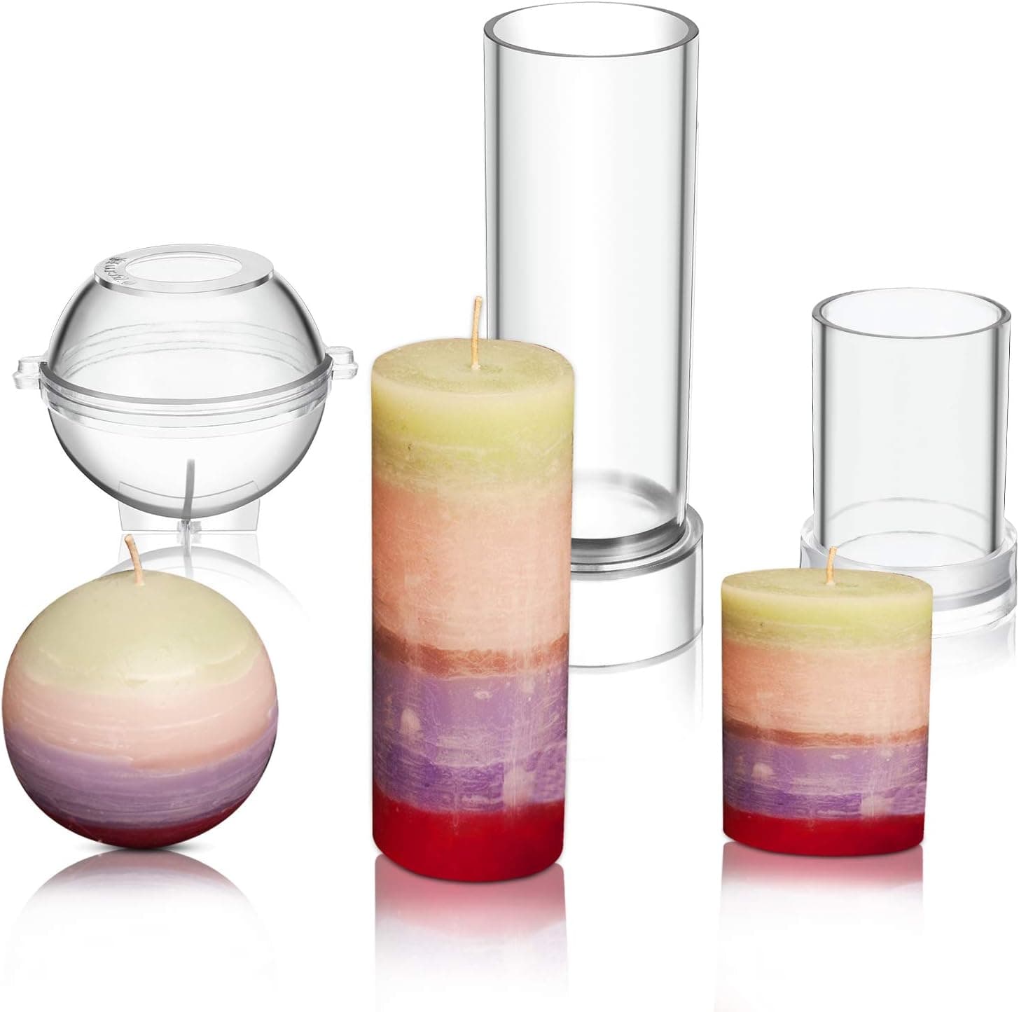3 Pieces Plastic Candle Mold for Candle Making Set, Including Pillar Mold, Cylinder Mold and Sphere Mold Ideal for DIY Handmade Candle Crafts Supplies