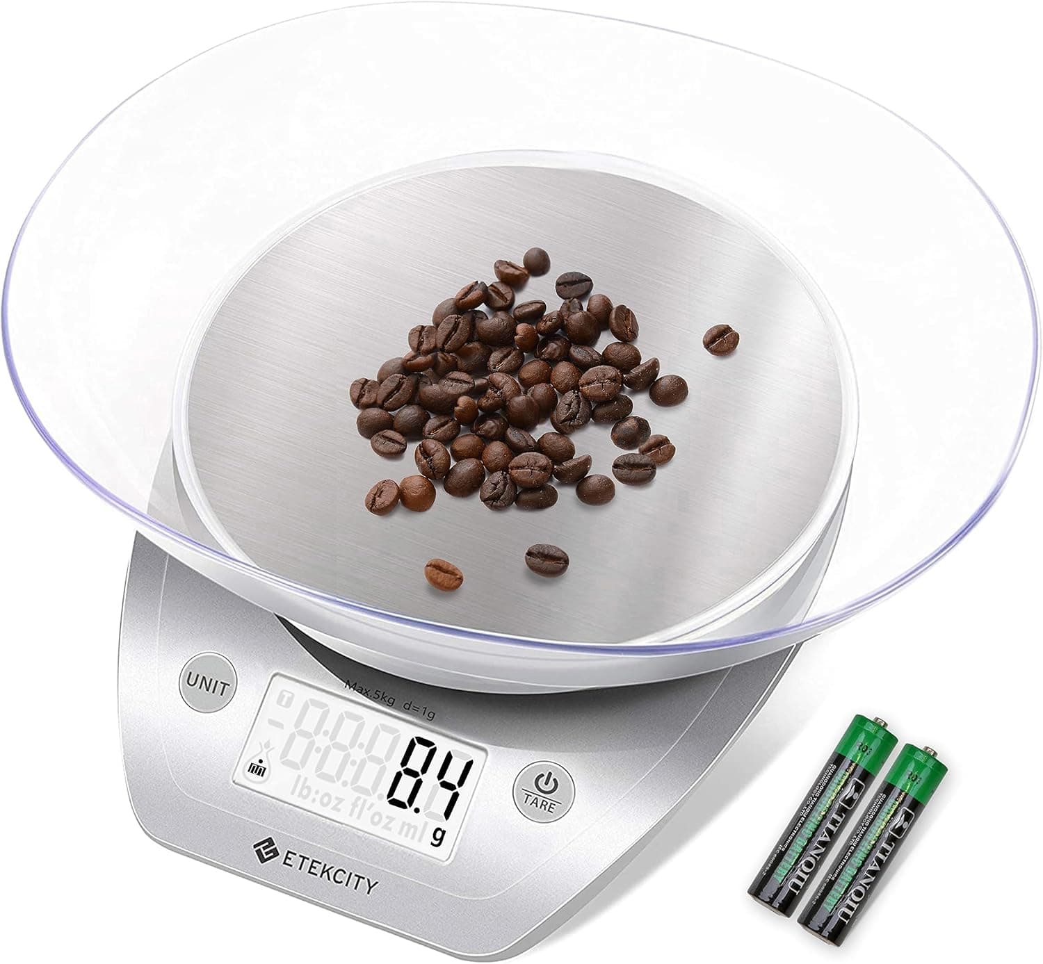Etekcity 0.1g Food Kitchen Scale with Bowl, Digital Grams and Ounces, 11lb/5kg, Stainless Steel Silver
