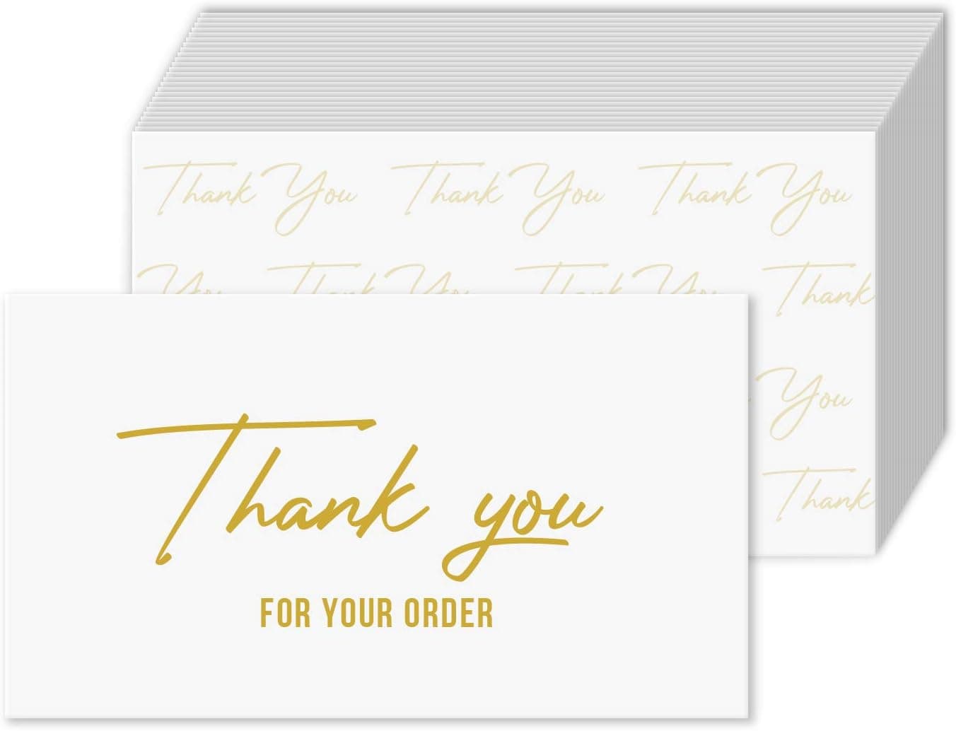 Package Inserts - Thank You For Your Order Business Note Cards, Customer Appreciation Writable Cards, 2 x 3.5 in, 100 Per Pack, Gold
