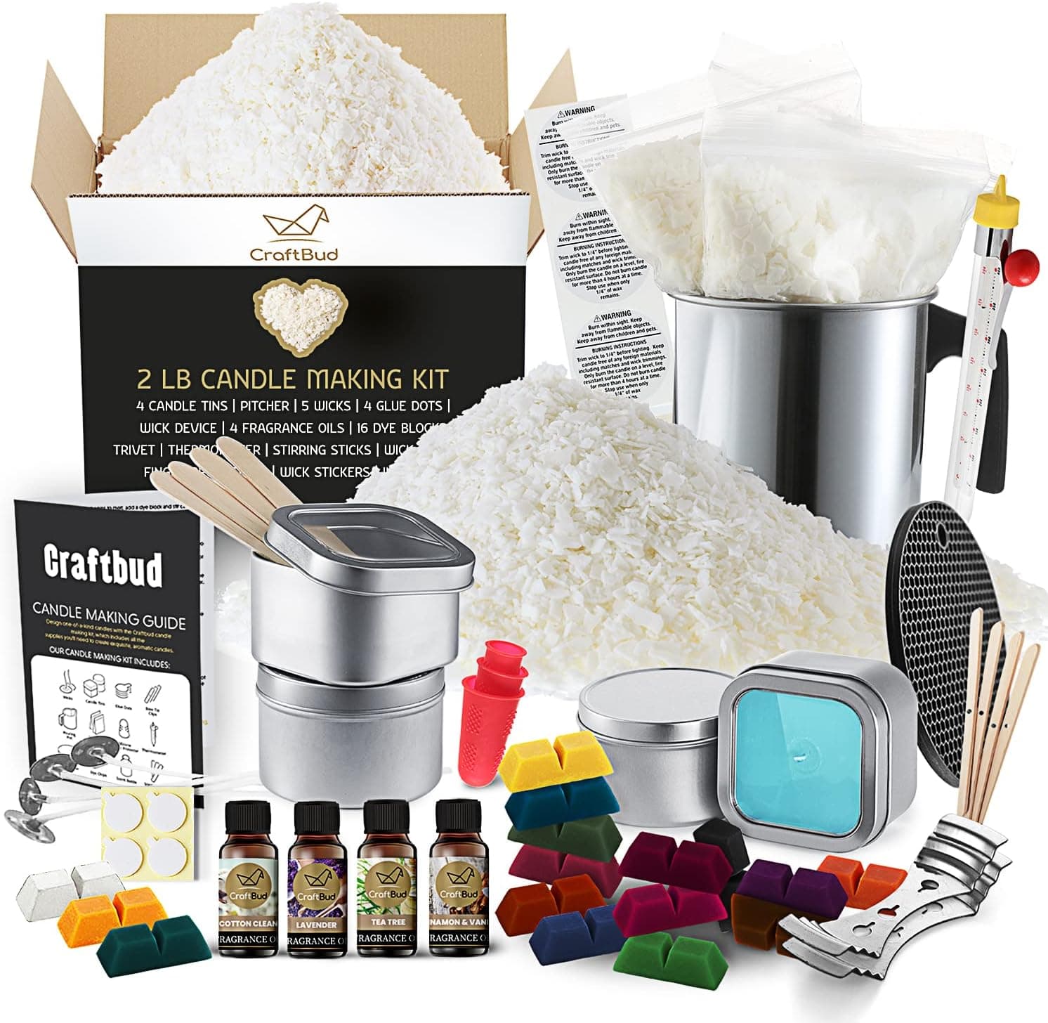 CraftBud Candle Making Kit - 58 Pieces Soy Candle Making Kit - Complete Candle Maker Kit with 16 Colors