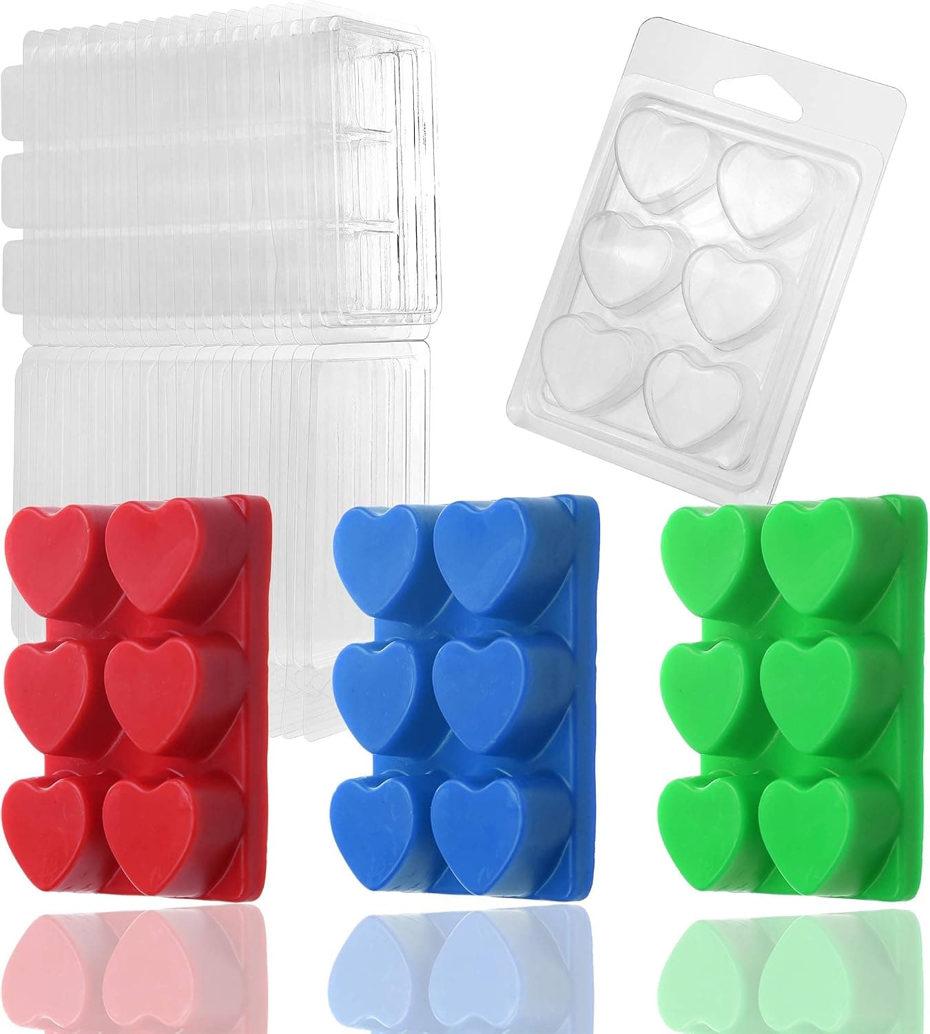 MILIVIXAY Wax Melt Containers - 6 Cavity Clear Empty Plastic Wax Melt Molds, 50 Packs Heart Shape Clamshells