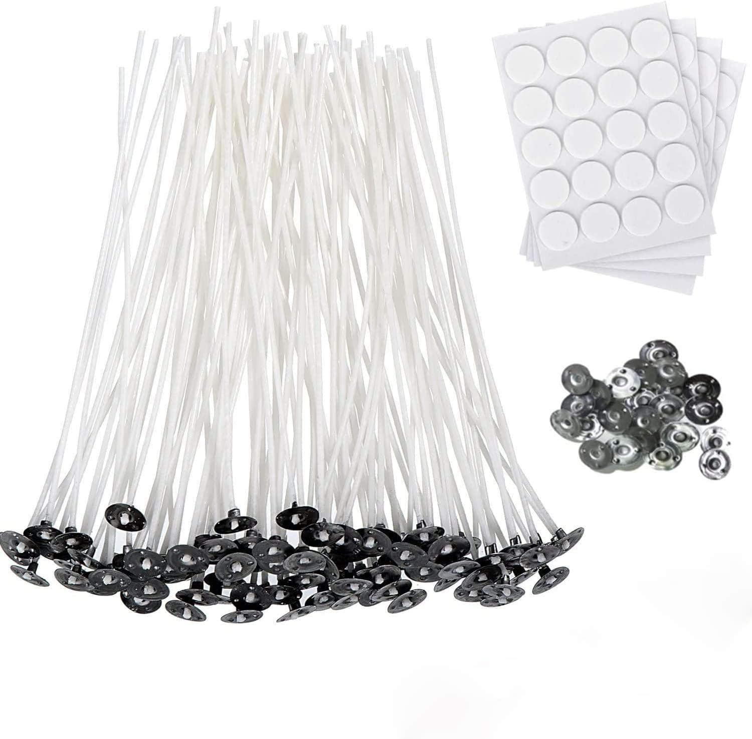 Candle Wicks with Candle Wick Stickers and Centering Device for Candle DIY, Candle Making Kit (4 inch)