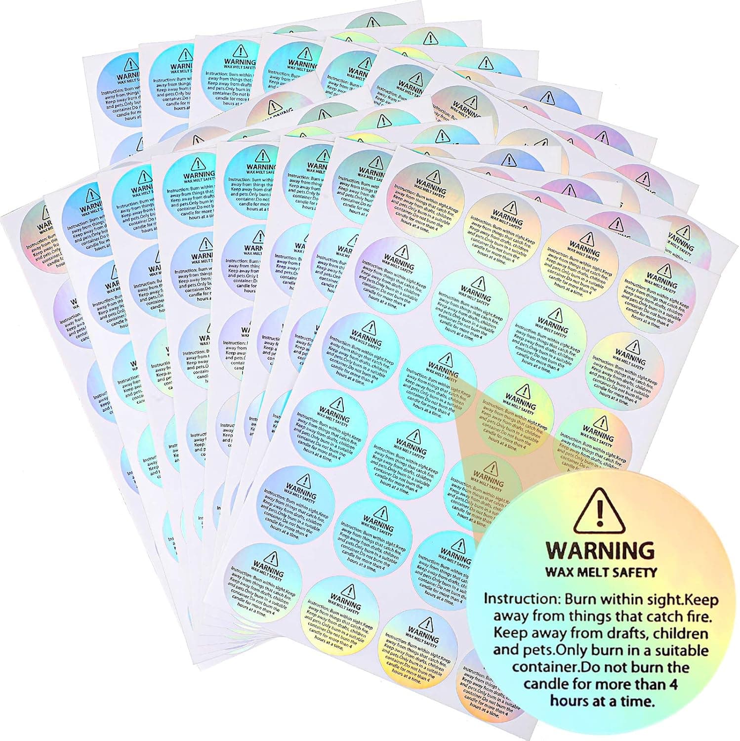 Holographic 240 Pcs Candle Warning Labels Candle Jar Container Stickers Wax Melting Safety Stickers for Jars Tins Containers