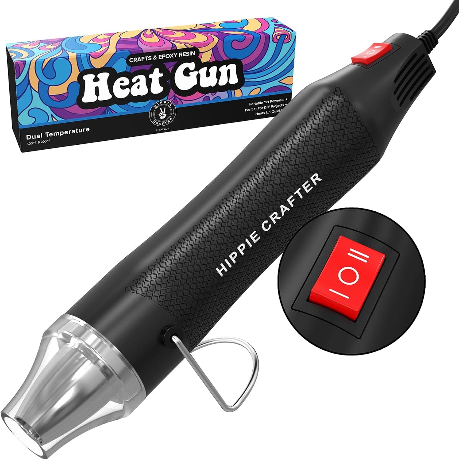 HIPPIE CRAFTER Heat Gun for Crafting, 2-Speed 300W Craft Heat Gun, Mini Hot Air Torch Tool for Resin, Polymer Clay, Candle Making