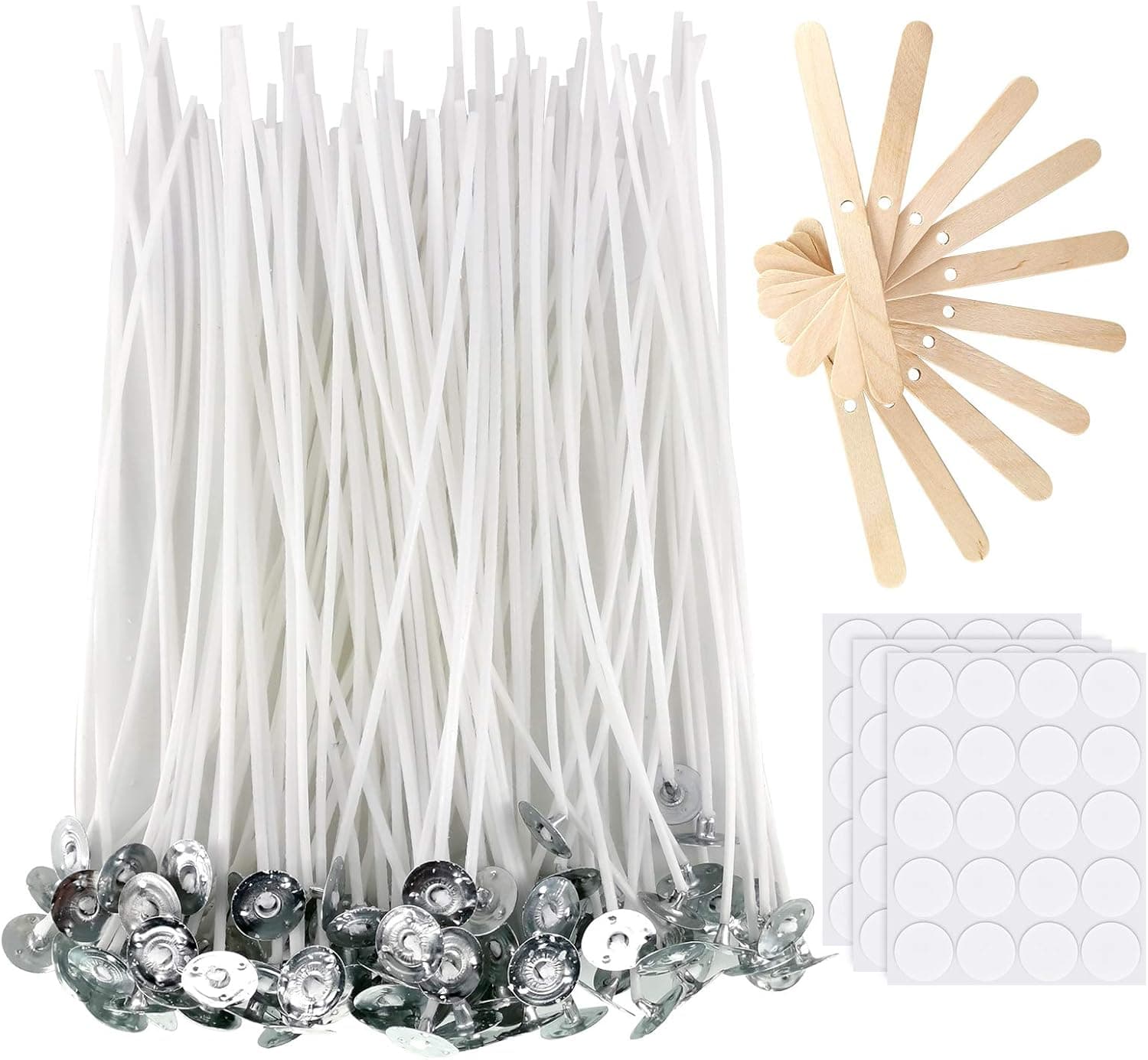 Candle Wicks, 100Pcs 6-Inch Cotton Wicks with 30 Stickers and 10 Centering Tools, Candle Making Supplies Kit
