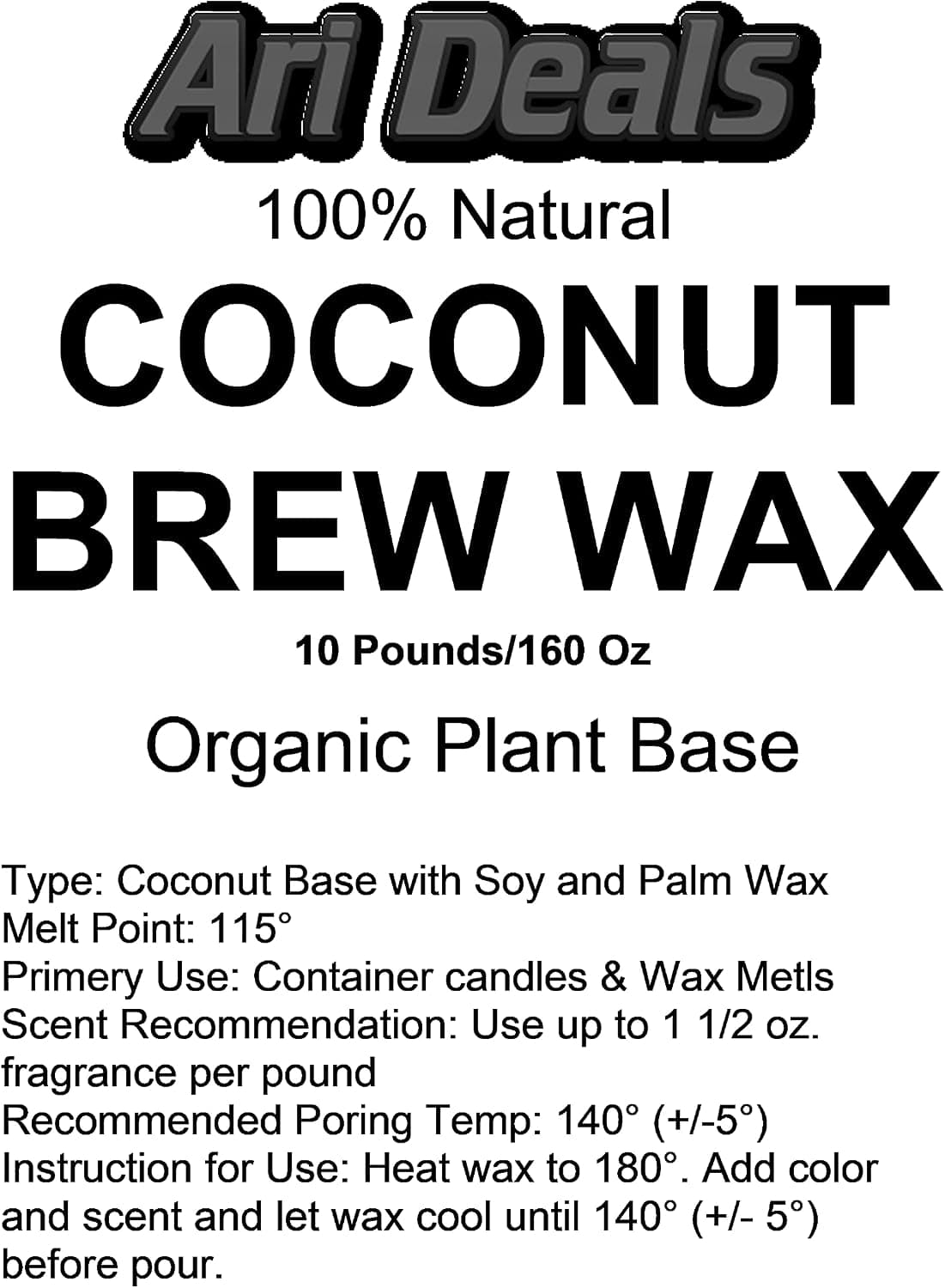 Coconut Wax Blend Candle Making Supplies for Containers and Wax Melts, Vegan Cosmetic Grade Plant Base, White, 10 lb