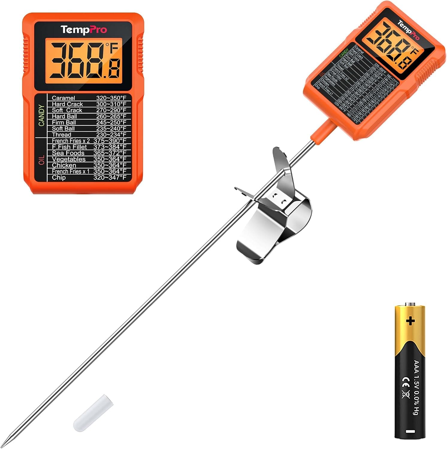 TempPro TempDip 1 Sec Digital Candy Thermometer with Pot Clip & 10 Inch Probe, Waterproof Instant Read