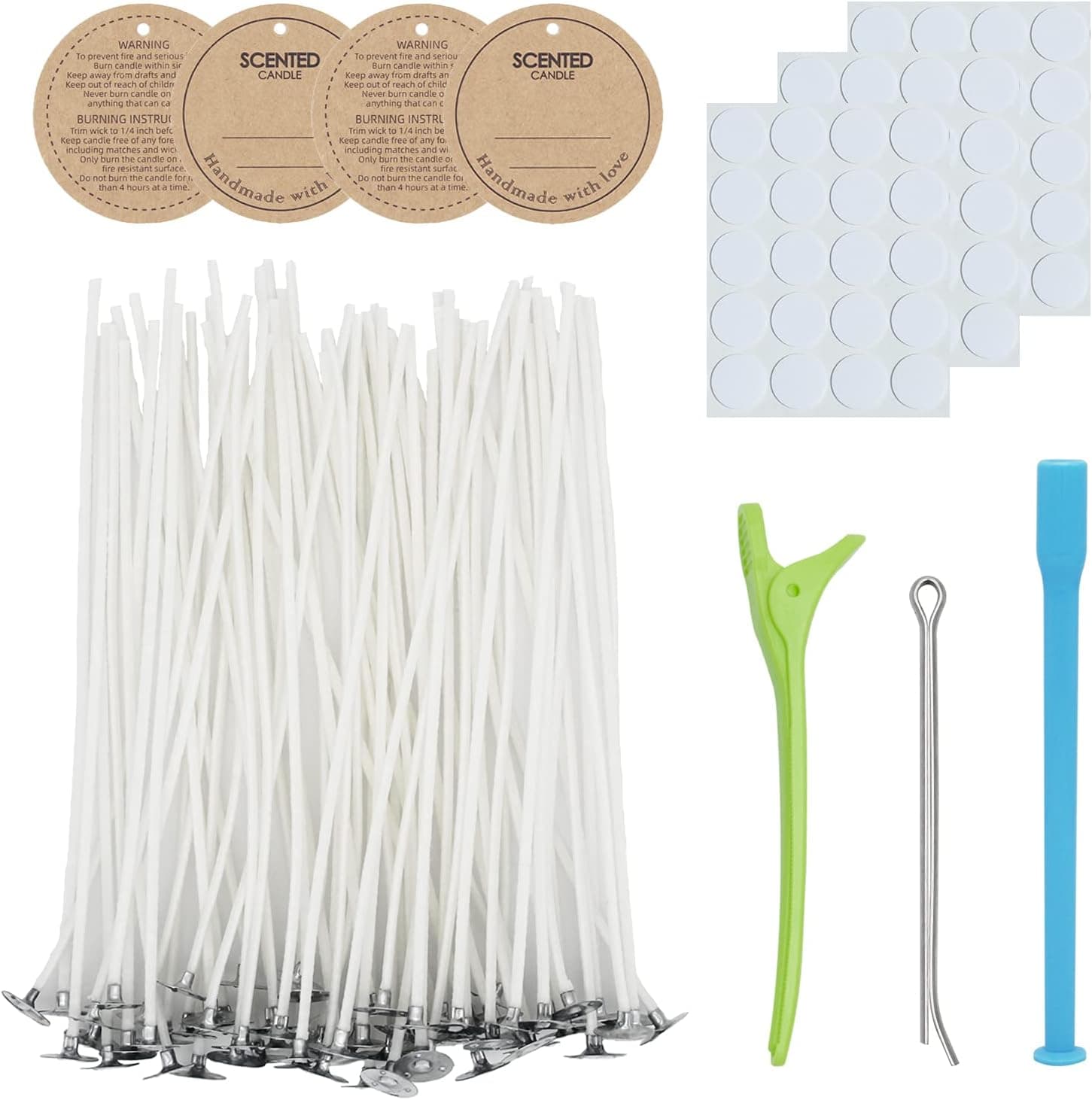 CandMak Candle Wick Kit - 60 Cotton Wicks with Candle Making Tools (Thick 4, 6 and 8 Inch)