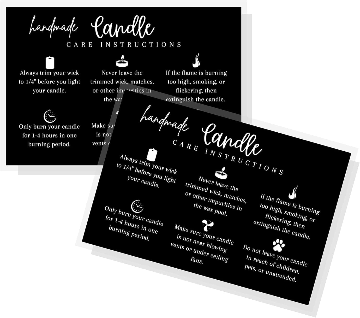 Crafters Cup Handmade Candle Care Instruction Card, 30 Pack, for Handmade Candle Makers Soy Bees Wax Coconut Essential Oils, Black Card