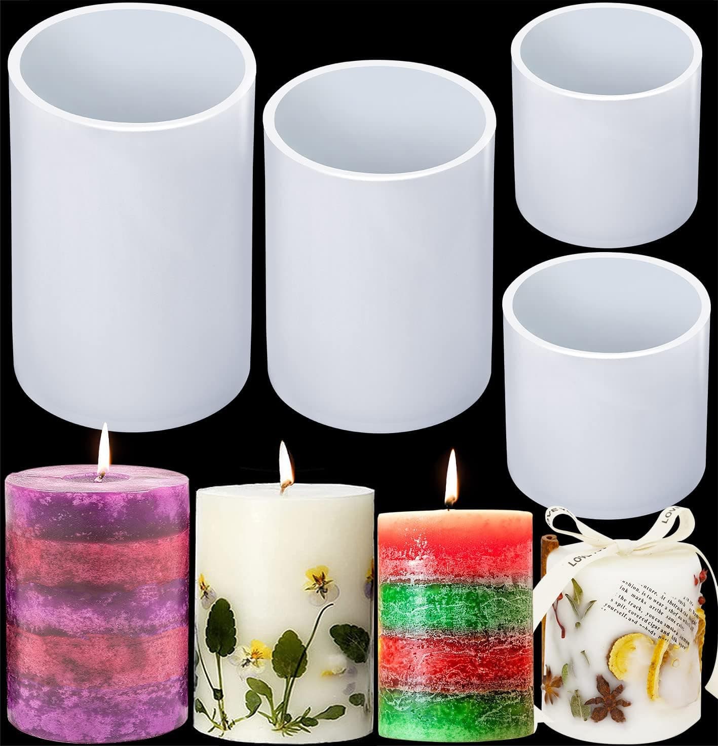 Candle Molds for Candle Making, 4Pcs Cylinder Silicone Mold, 4In 3.5In 2.5In and 2In for Epoxy Resin Casting