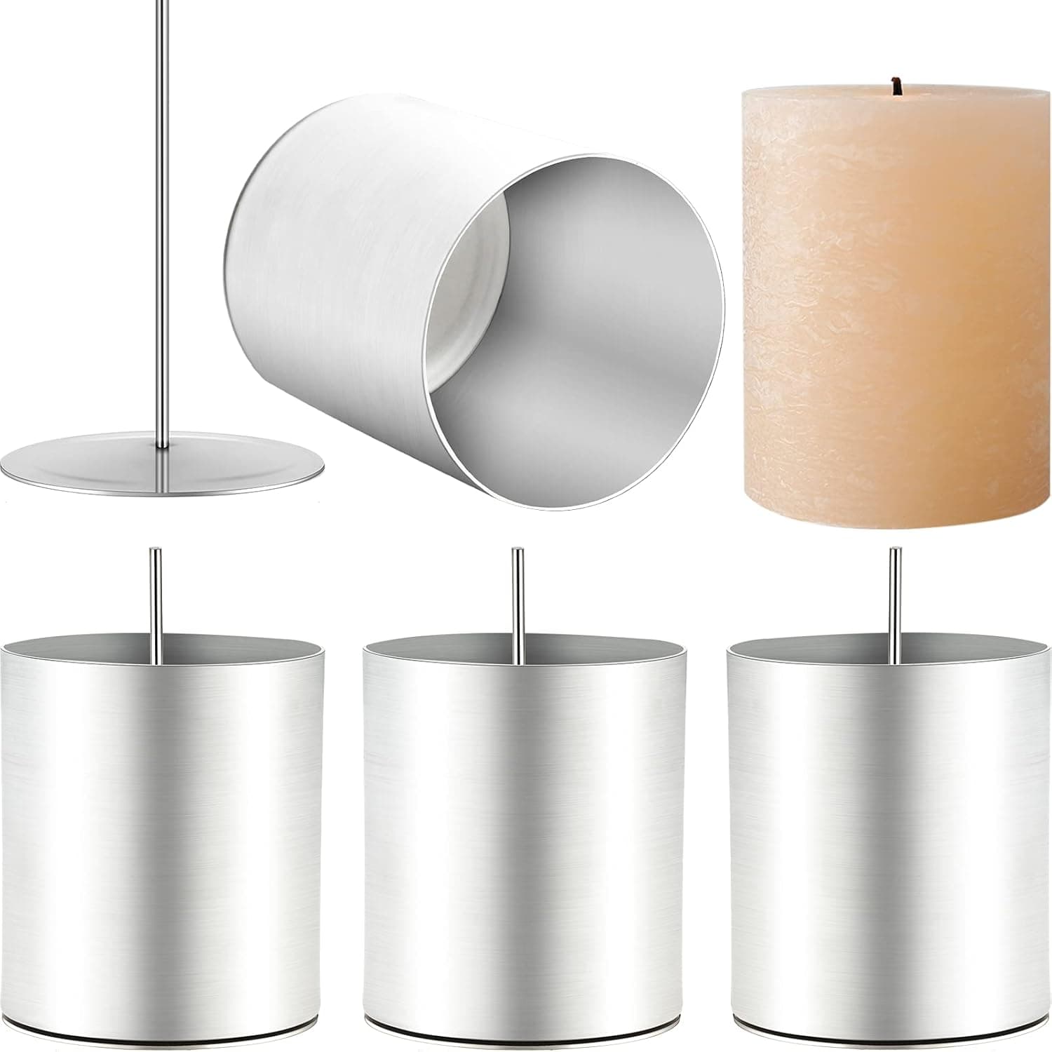 8 Pieces Metal Candle Molds, Pillar Cylinder Aluminum Seamless Steel Flared Votive Molds with Wick Pins