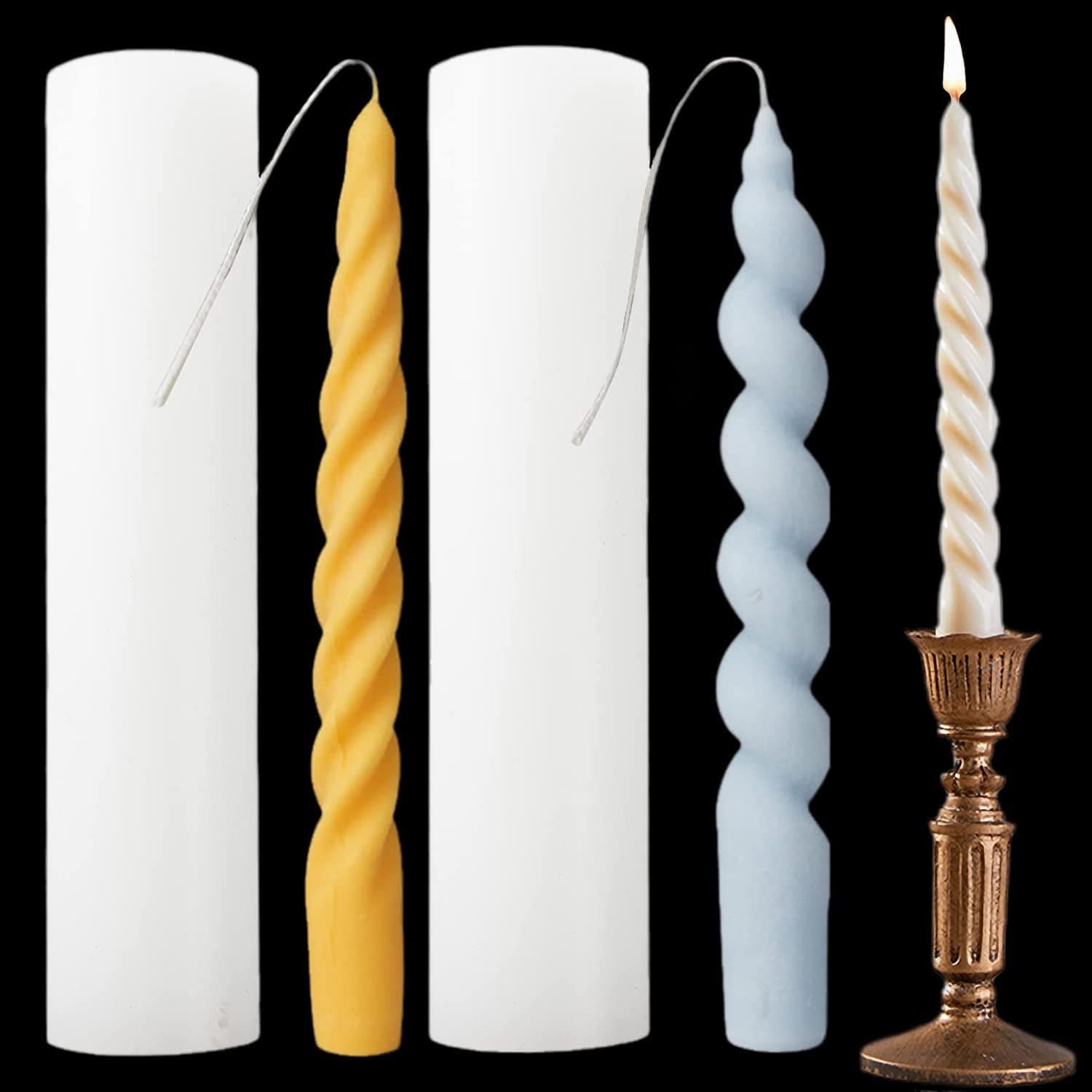 TOPYS 2PCS 3D Twisted Taper Silicone Candle Molds, Long Spiral Cylinder Molds for Aromatherapy Candle Soy Wax Soap Clay Craft Plaster Resin Making
