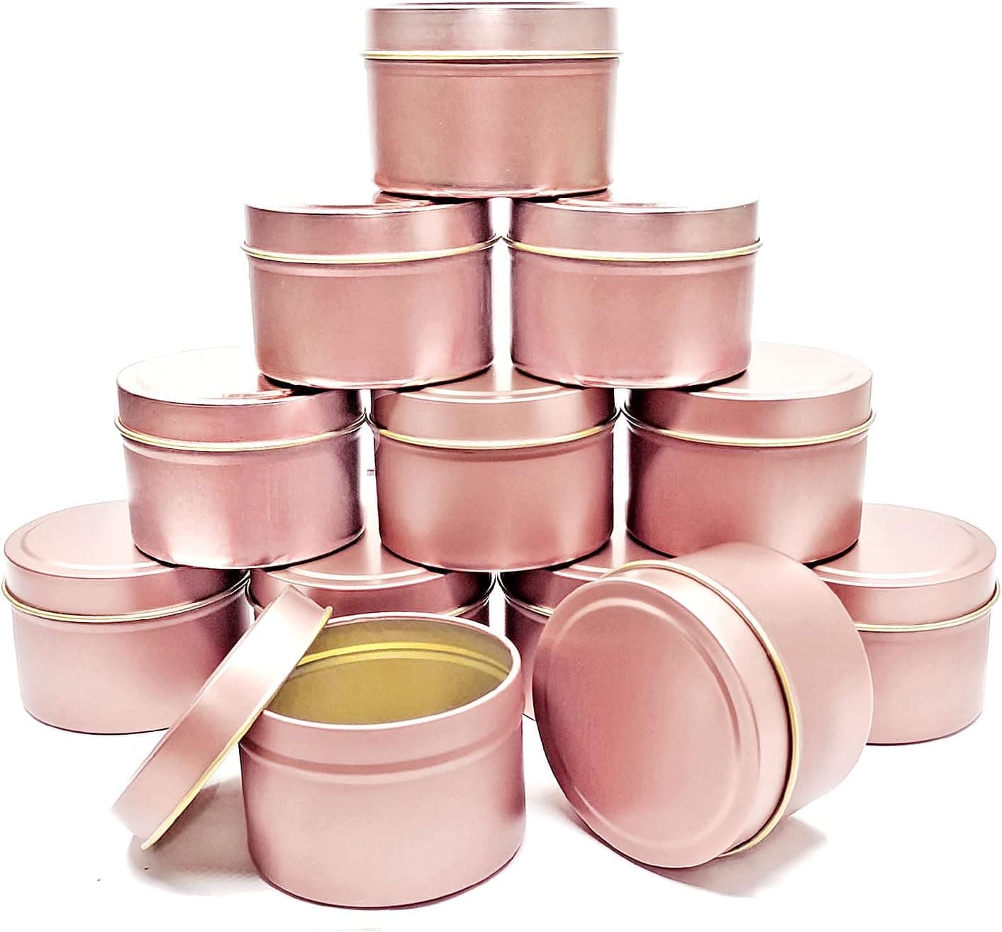 Unixing Rose Gold Candle Tins 8oz, 12Pcs Candle Tins for DIY Candle, Big Candle Container Tins for Candle Making