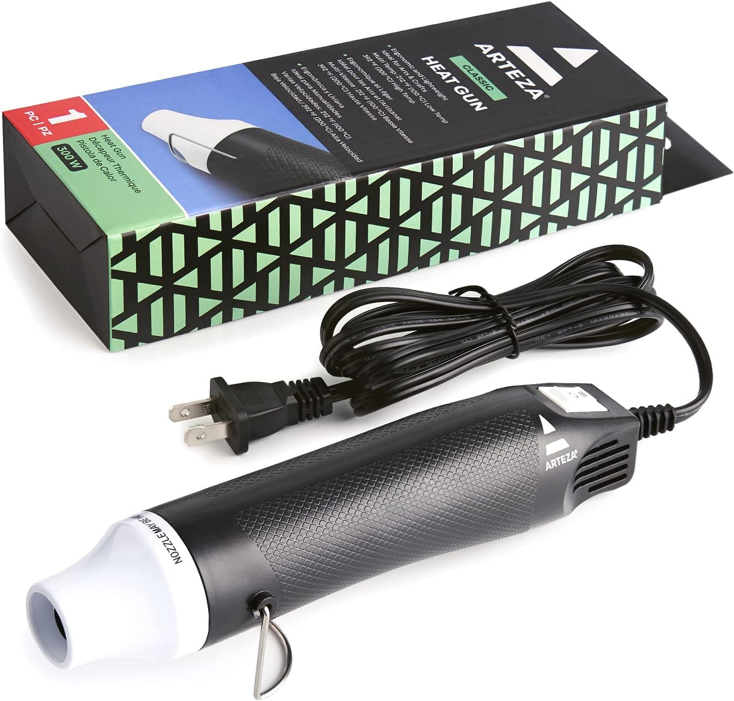 ARTEZA Mini Heat Gun for Crafts, 300W, 212-392 Fahrenheit, Ergonomic Lightweight Hot Air Gun for Embossing, Pouring, Drying Resin