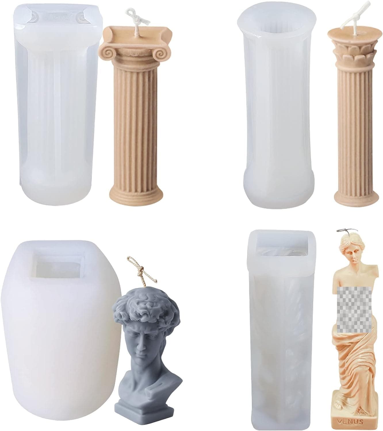 iDOTODO 4Pcs 3D Candle Molds for Candle Making, Roman Column Ancient Greek Pillar Silicone Mold