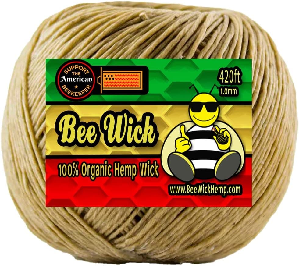 Bee Wick 420ft of 100% Organic Hemp Wick Made with American Beeswax, 1.0mm