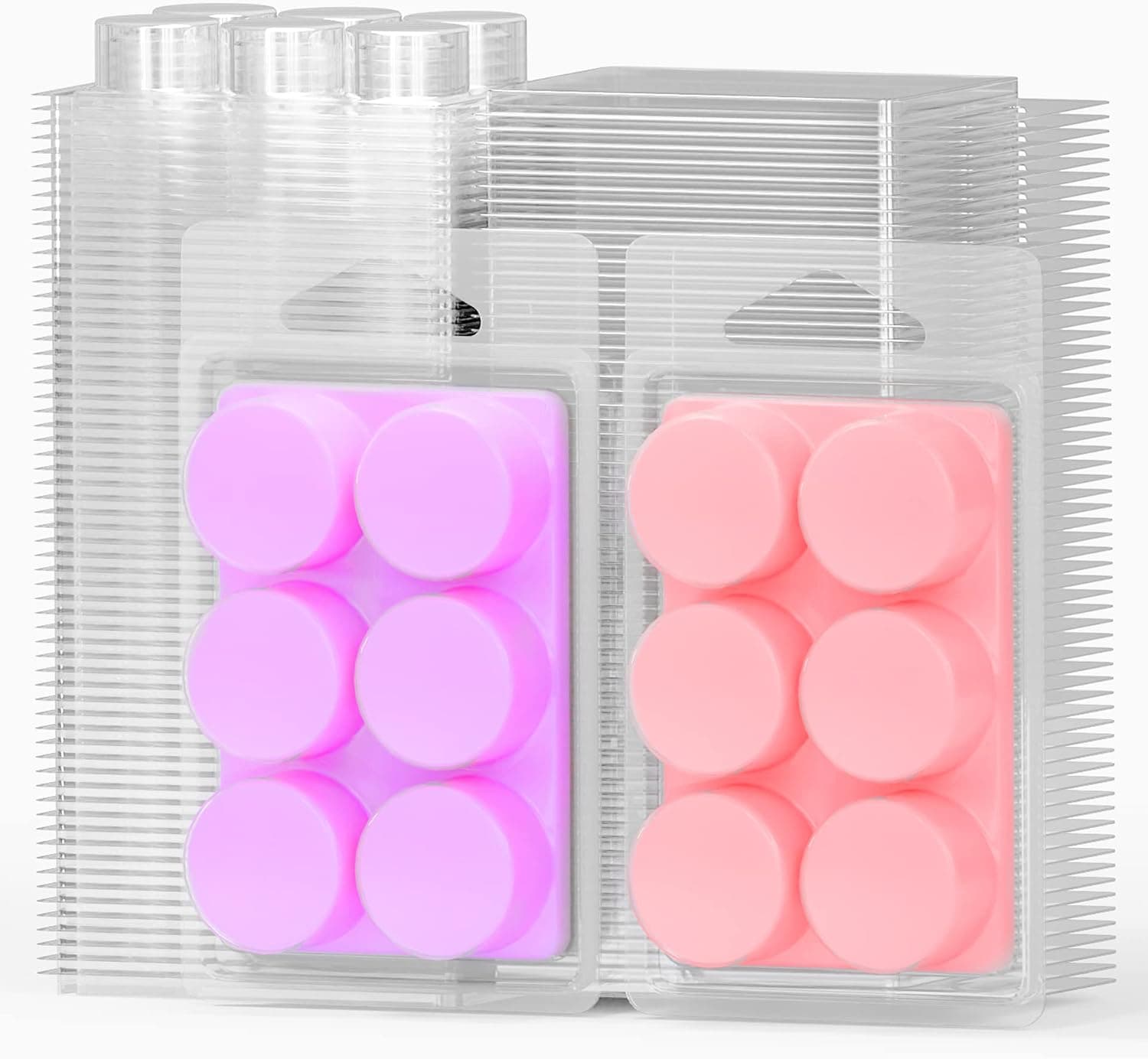 NATIKON Wax Melt Clamshell Containers, 100 Pack, 6 Cavity, Clear Plastic, 4.5x3x1 Inches (Circle)
