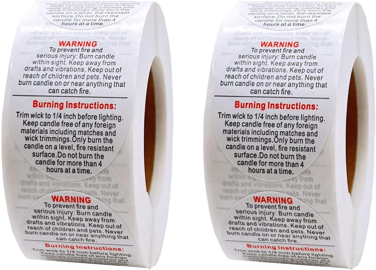 1000 Pcs Candle Warning Labels, 1.5 Inch Candle Safety Stickers for Candle Making DIY Candle Jars, White