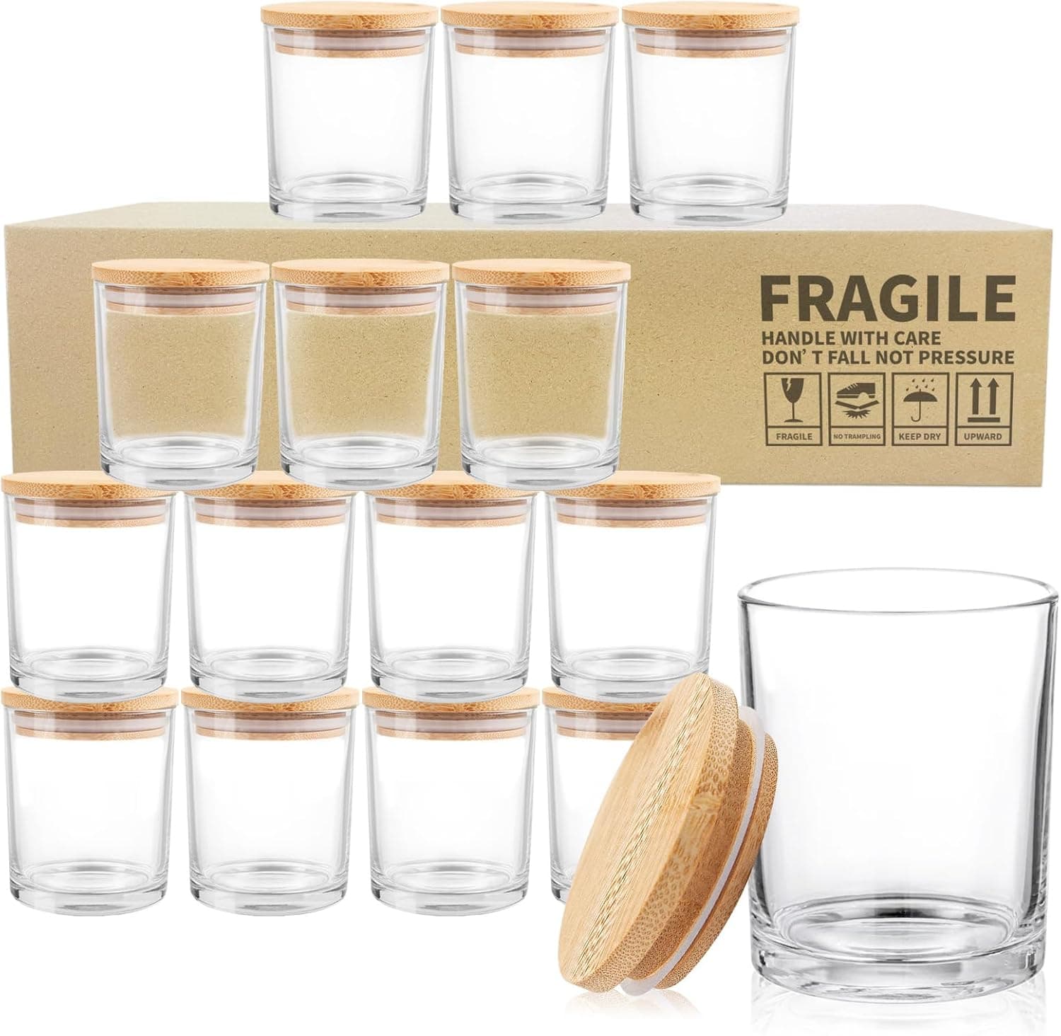SUPMIND 15 Pack Glass Candle Jars, 7oz Clear Candle Containers with Bamboo Lids and Labels, Empty Candle Jars for Making Candles