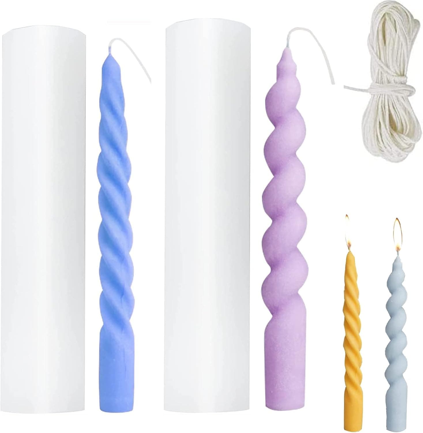 2pcs Spiral Taper Candle Mold, Long Twisted Silicone Candle Molds Pillar Candle Molds 3D Silicone Mold for Christmas Candlelight Dinner Home Decoration