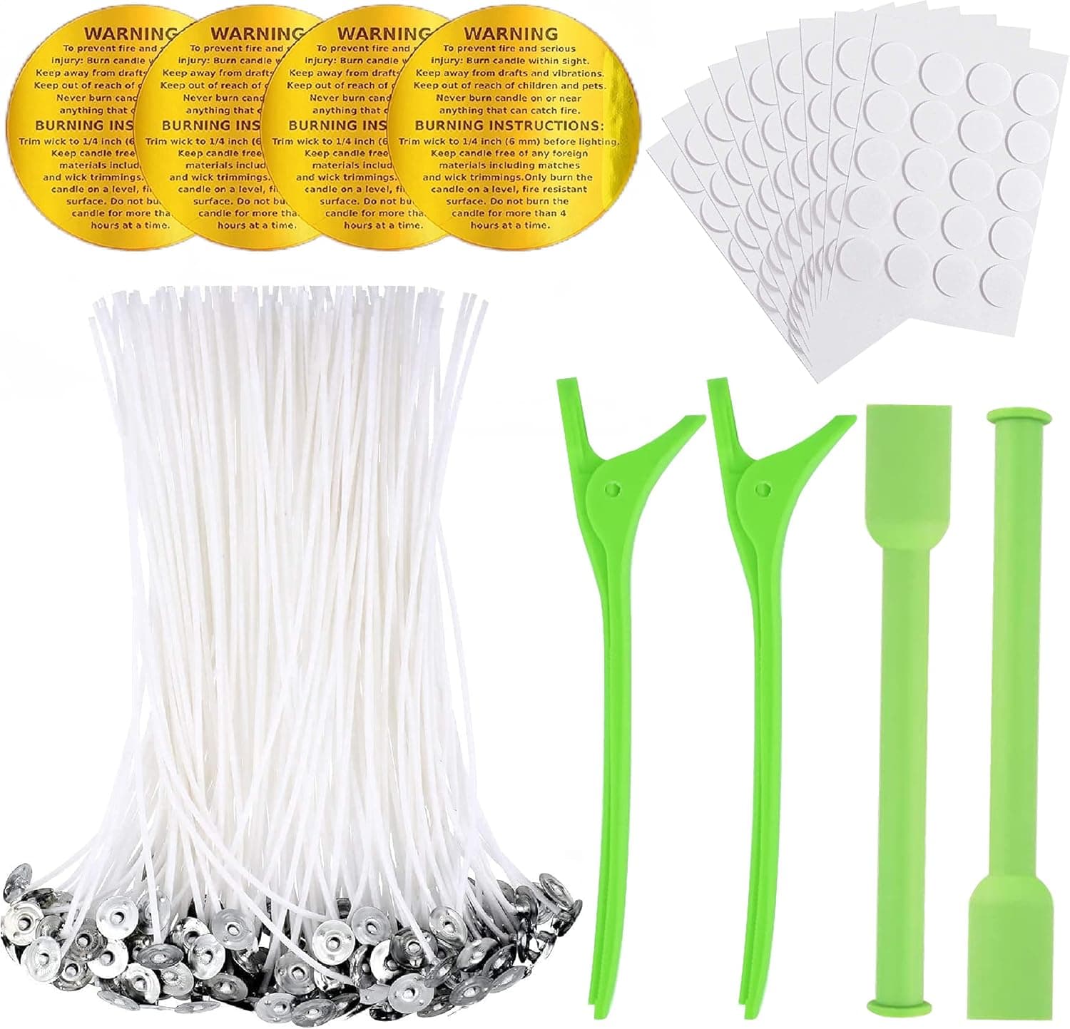 NOOR Candle Wick Kit - 100pcs Candle Wicks (6 Inch Cotton) with Wick Holders, Stickers and Labels