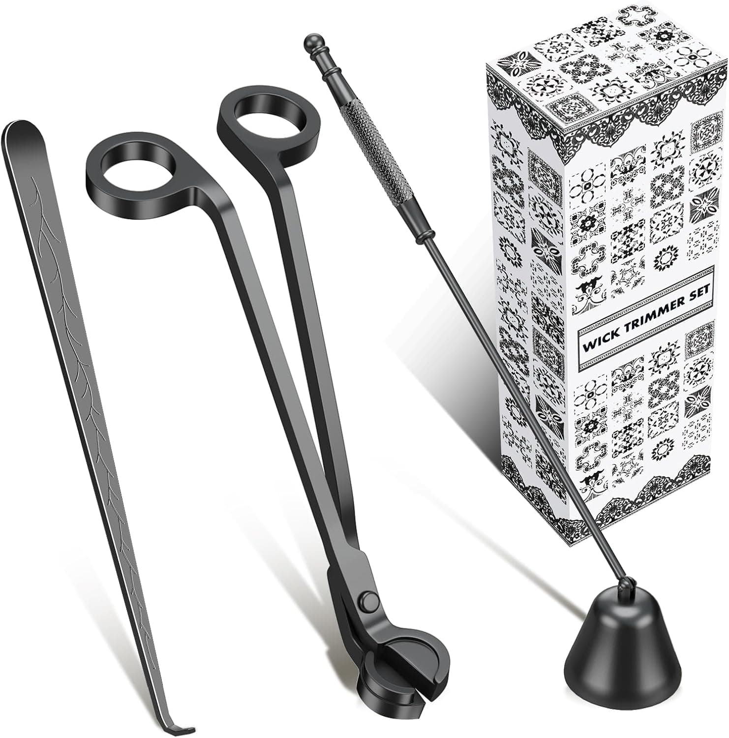 calary Candle Wick Trimmer, Candle Snuffer and Wick Dipper Accessory Set, 3 in 1 Candle Care Kit (Black)