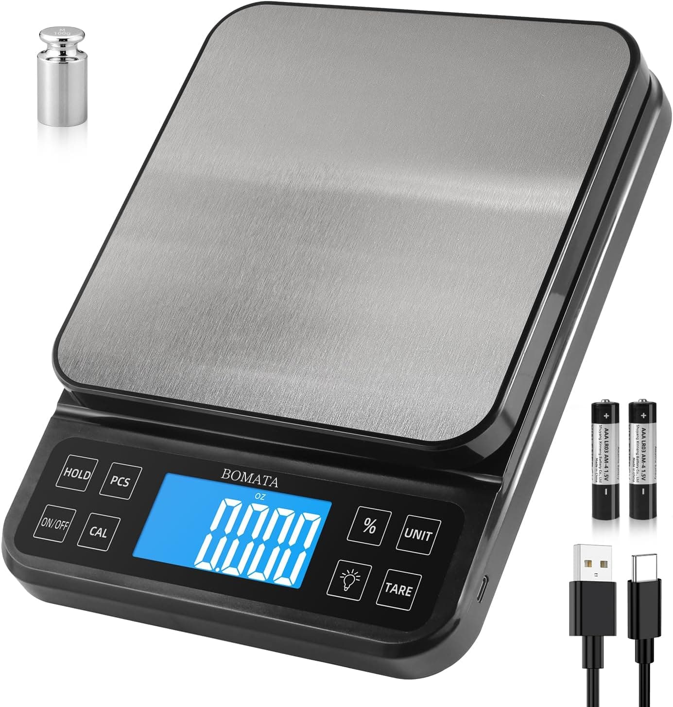 BOMATA Large Kitchen Scale 0.1g/0.001oz High Precision, 11lb Bakery Scale with Percentage Function and USB Rechargeable