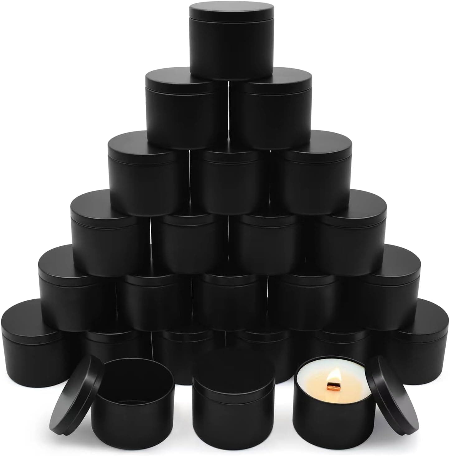 YJHSS Candle Tins 4oz, 24-Pack Premium Matte Full Black Metal Candle Jars with Lids for Making Candles