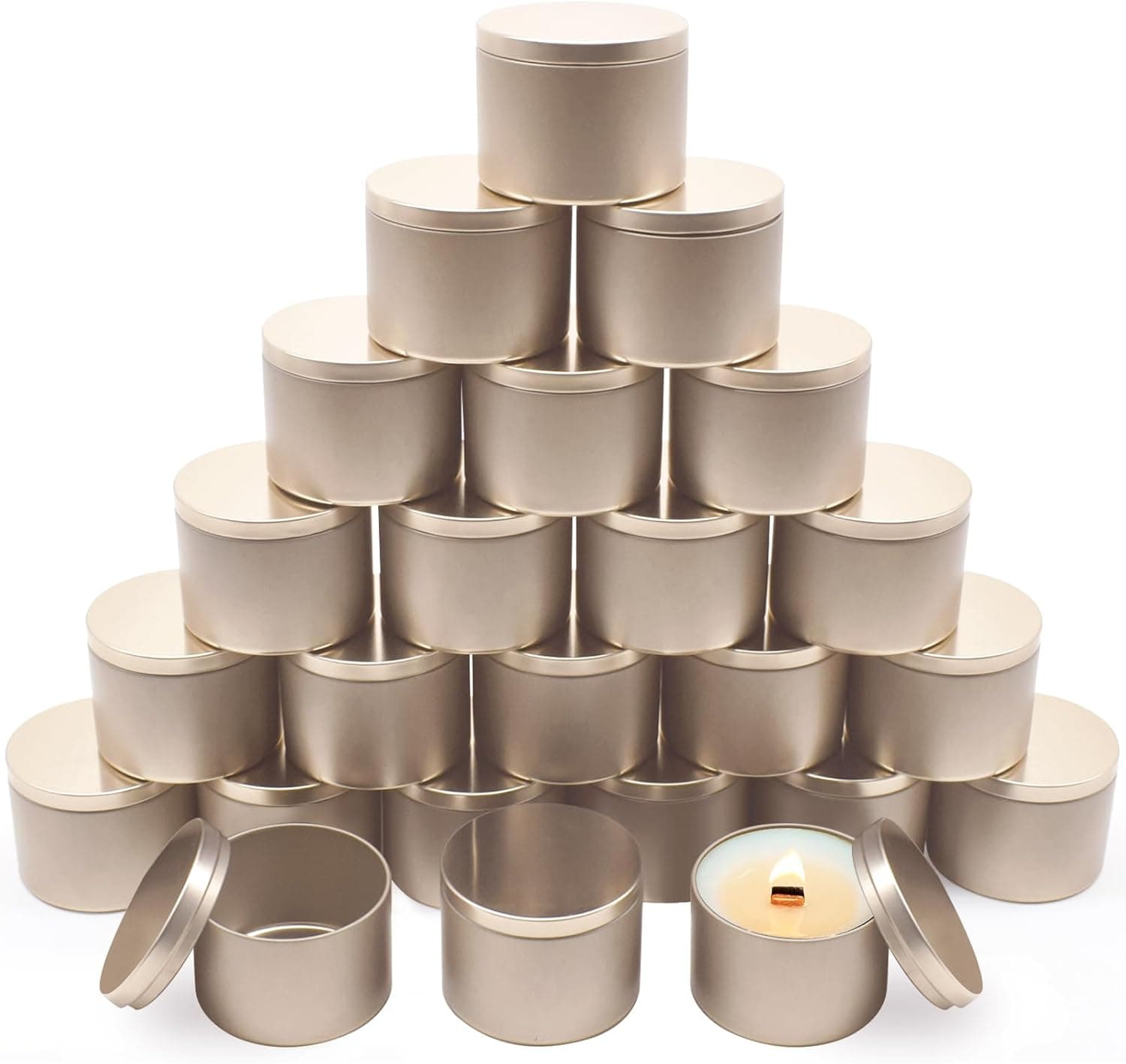 YJHSS Candle Tins 8oz, 24-Pack Premium Matte Full Champagne Gold Metal Candle Jars with Lids for Making Candles