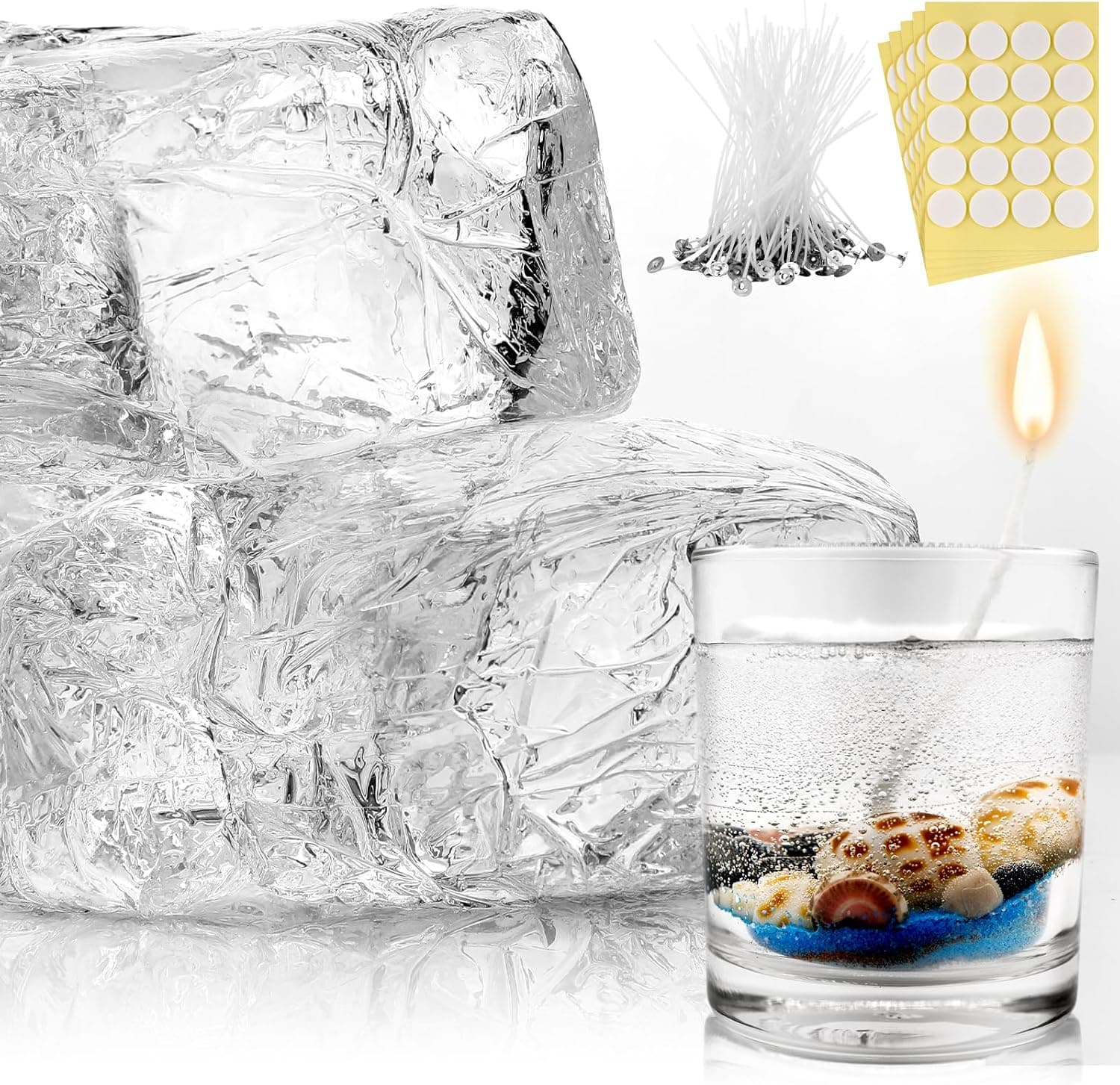 Heigble 3.3 lb High Density Transparent Gel Candle Wax with 100 Pcs Wicks and 100 Pcs Wick Stickers