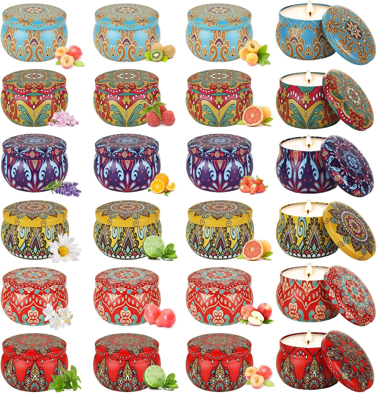 Oungy 24 PCS Candle Tins with Lid 4.4 oz, Empty Round Metal Candle Containers with Flower Pattern for Candle Making