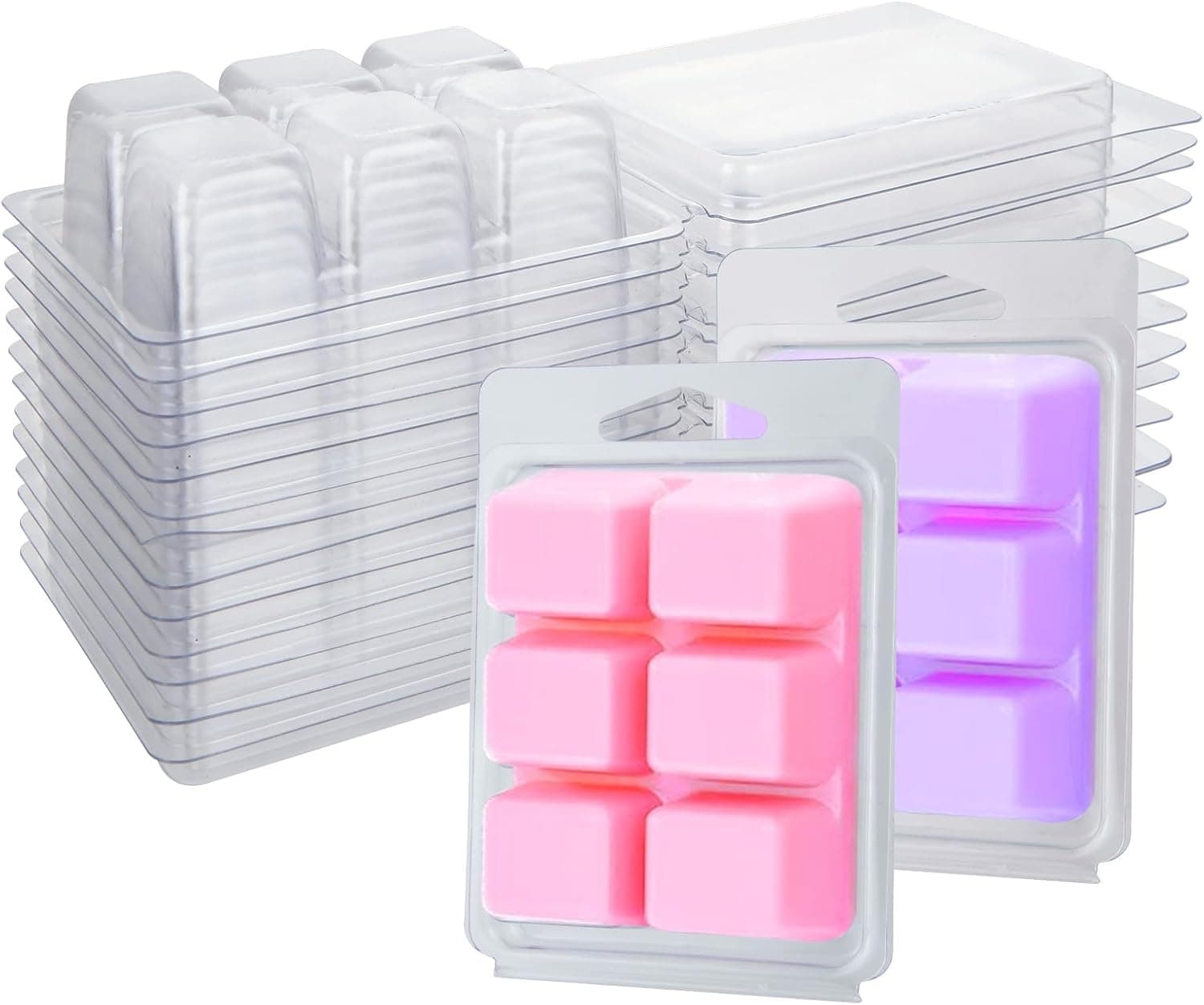 JMIATRY 150 Pack Plastic Wax Melt Containers - Clear Clamshells, Empty Candle Molds, 6 Cavity, Heart Shape