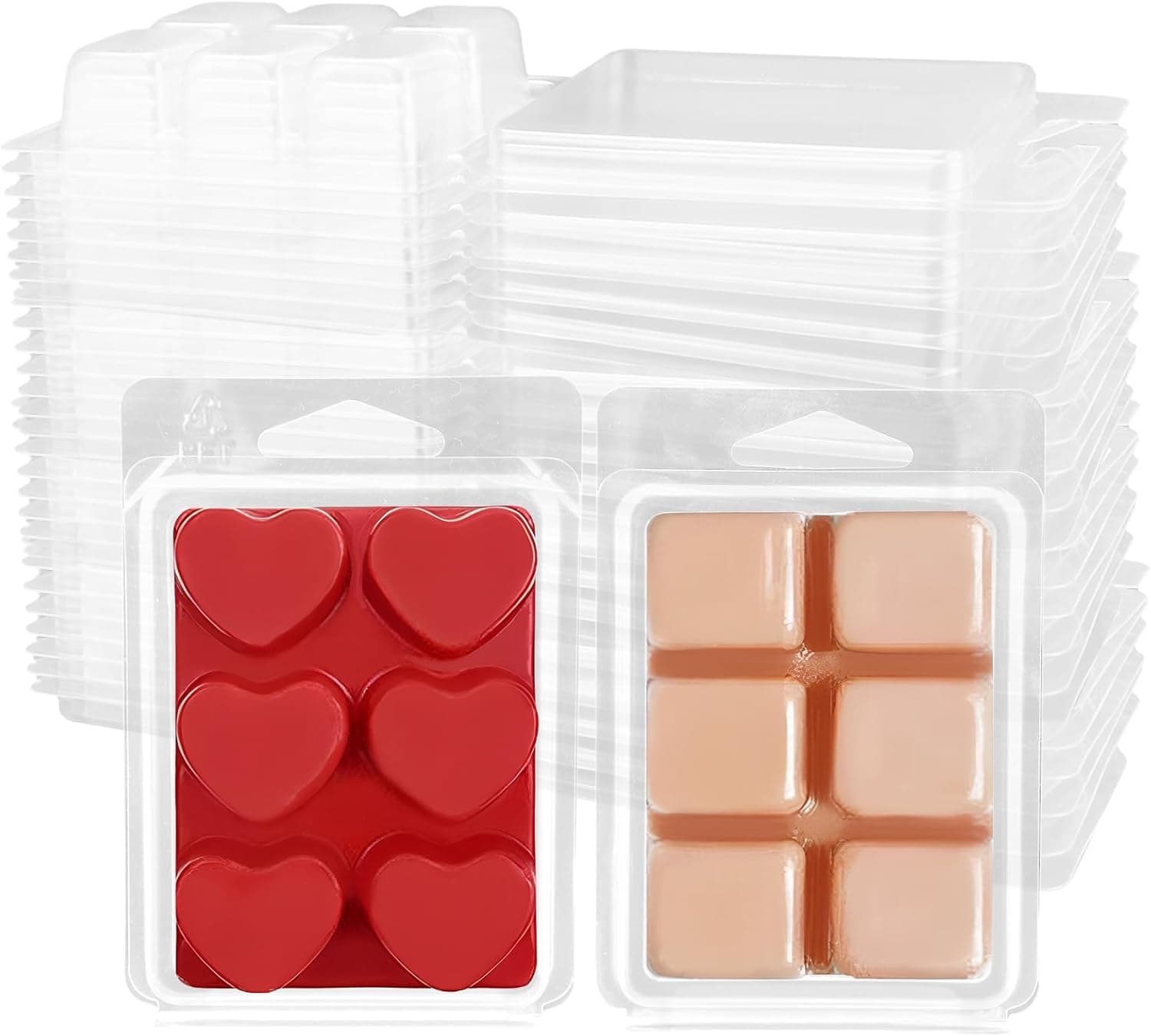 200 Pack Wax Melt Clamshells Molds, 6-Cavity Clear Empty Plastic Square and Heart Shape Cube Containers