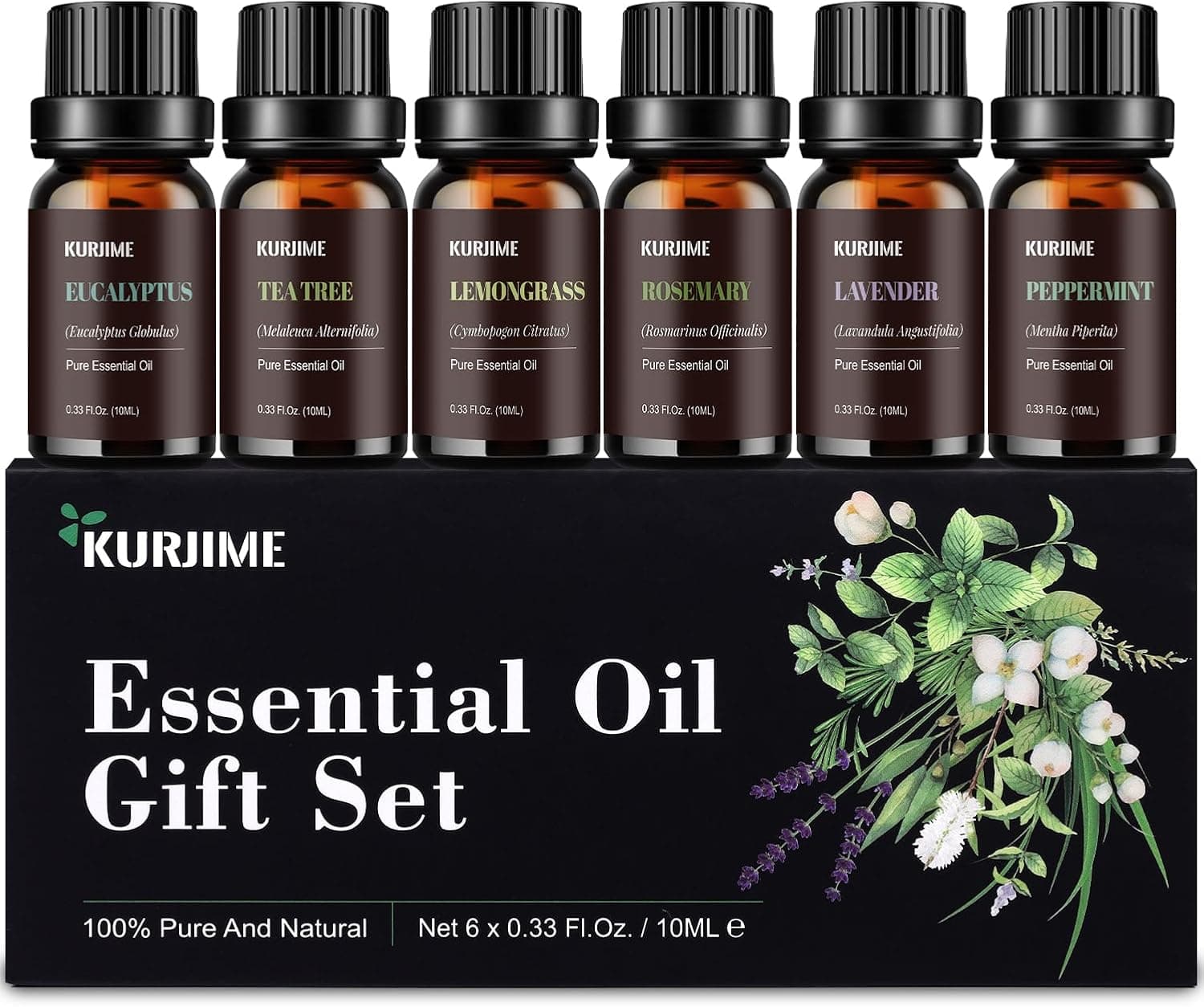 Essential Oil Set - Natural Essential Oils for Diffuser for Home, Top 6 Aromatherapy Diffuser Oils Scents, Candle Making Scents - Peppermint, Lavender, Eucalyptus, Lemongrass, Rosemary, Tea Tree (10ml)