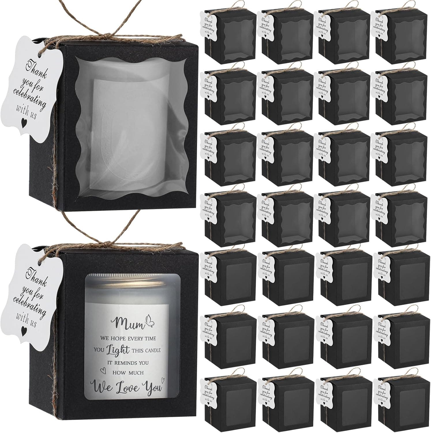 ReliThick 50 Set Candle Gift Box Transparent Gift Packaging for 4-10 oz Candles, 3.35x3.35x3.94 in, Black Square