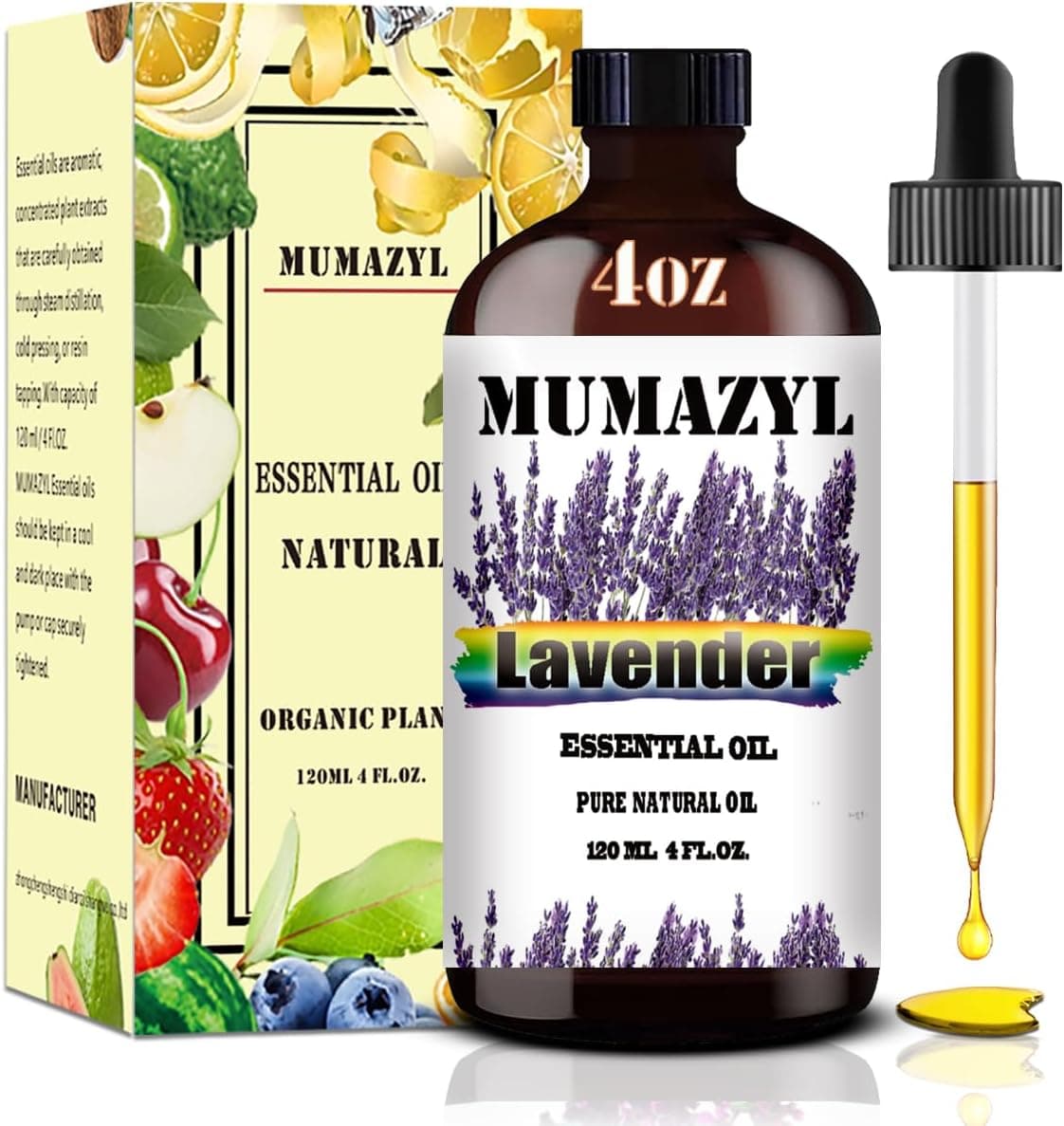 MUMAZYL Lavender Essential Oil, Lavender Oil 4 Fl Oz 120ML for Diffuser Humidifier Yoga Cleaning DIY Candle Soap Making