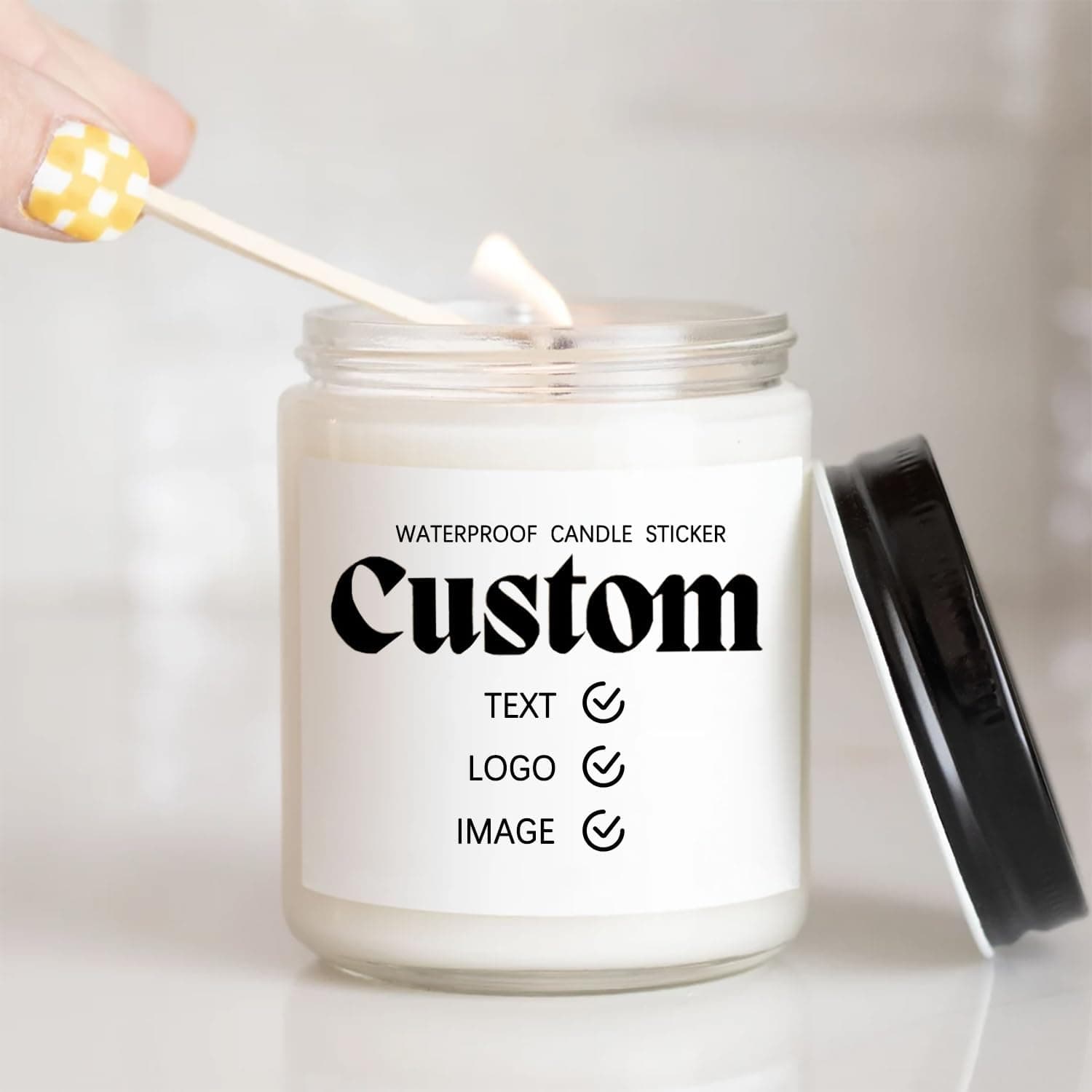 Wtuye Custom Waterproof Candle Labels, Printable Personalized Stickers, DIY Stickers for Candles Cosmetics, Square Label Sticker